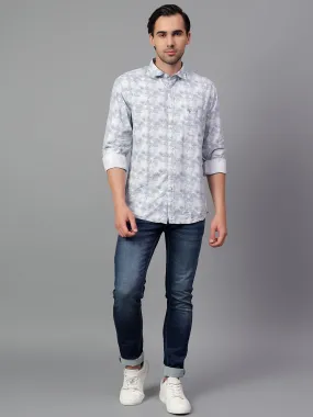 Men's Blue Printed Full Sleeve Casual Shirt