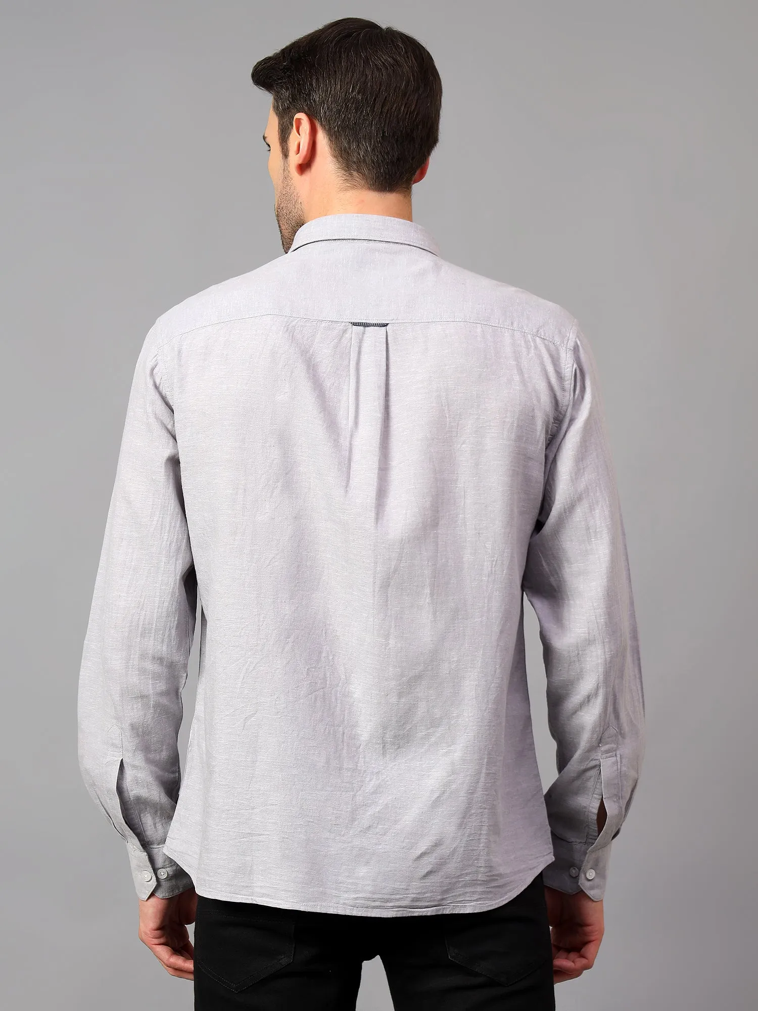 Men's Grey  Casual Plain Full Sleeve Shirt