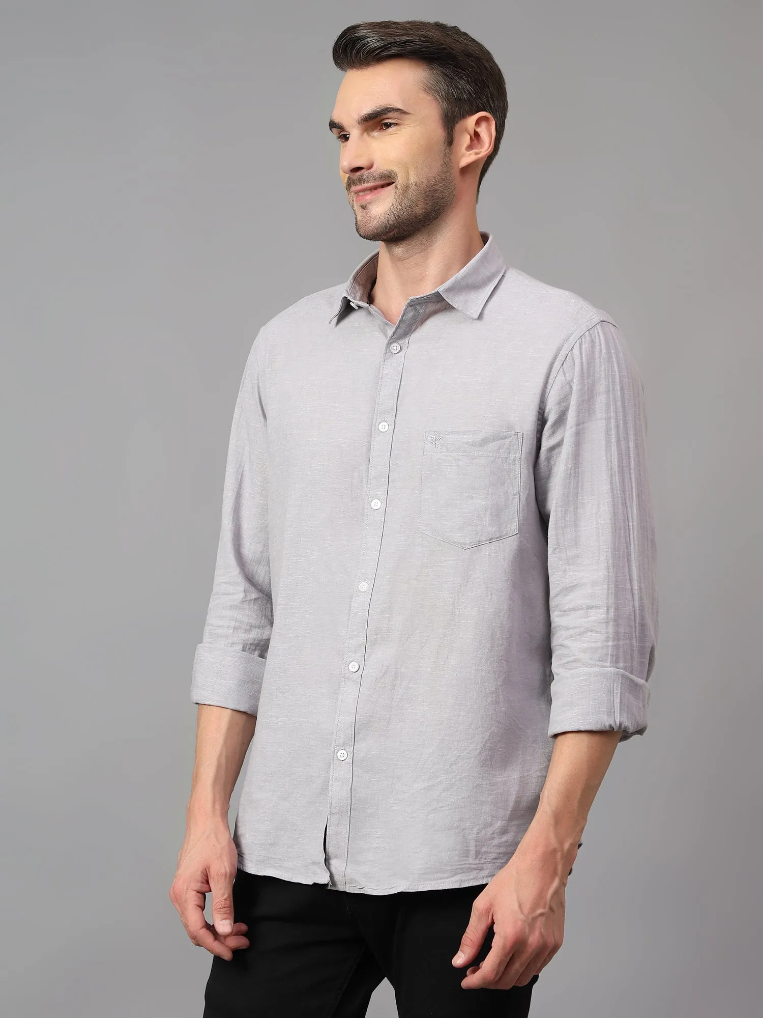 Men's Grey  Casual Plain Full Sleeve Shirt