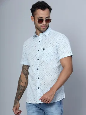 Men's Light Blue Casual Floral Ditsy Print Half Sleeve Shirt