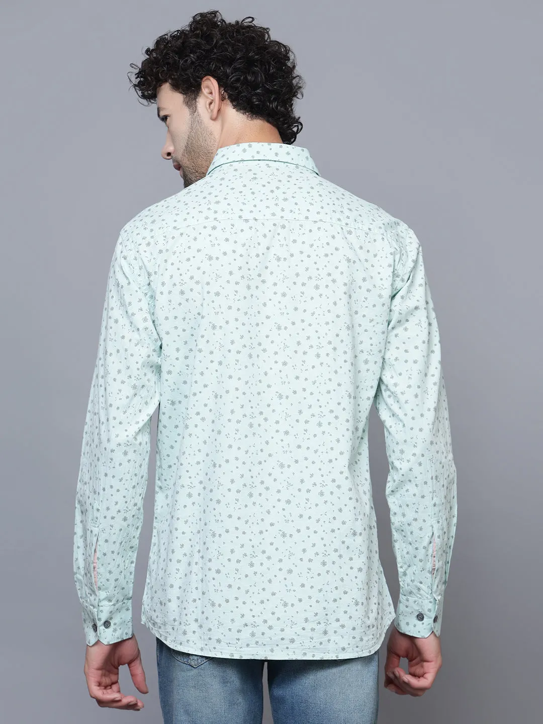 Men's Light Green Casual Floral Print Full Sleeve Shirt