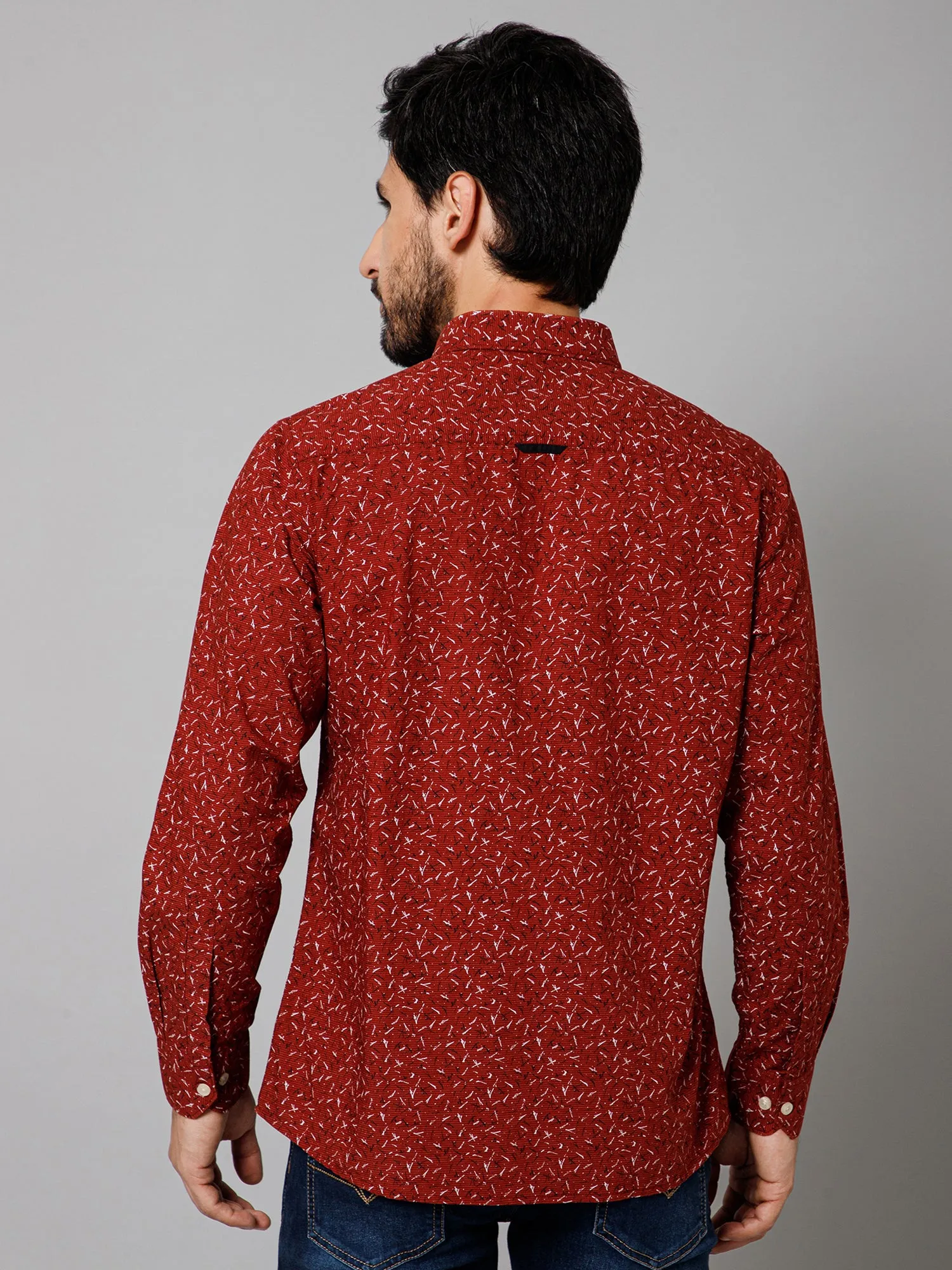 Men's Maroon Casual Abstract Ditsy Print Full Sleeve Shirt