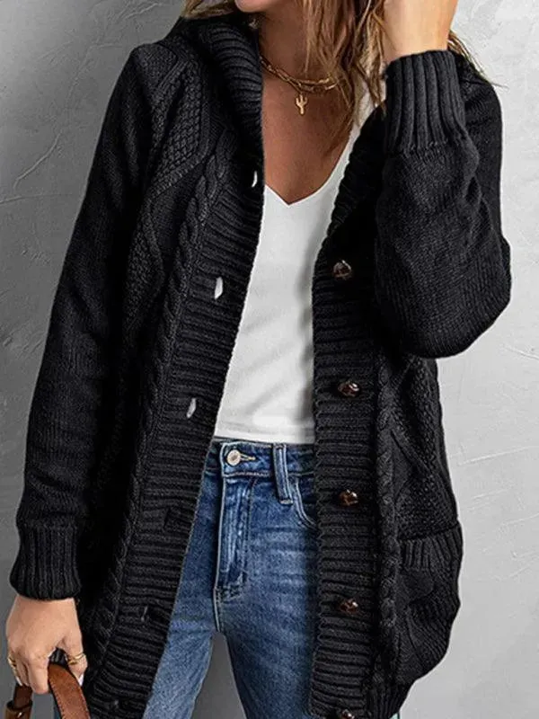 Mid-Length Hooded Cardigan Sweater