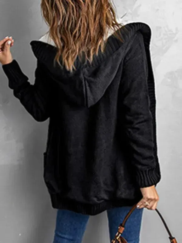 Mid-Length Hooded Cardigan Sweater