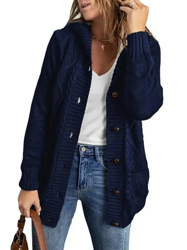 Mid-Length Hooded Cardigan Sweater