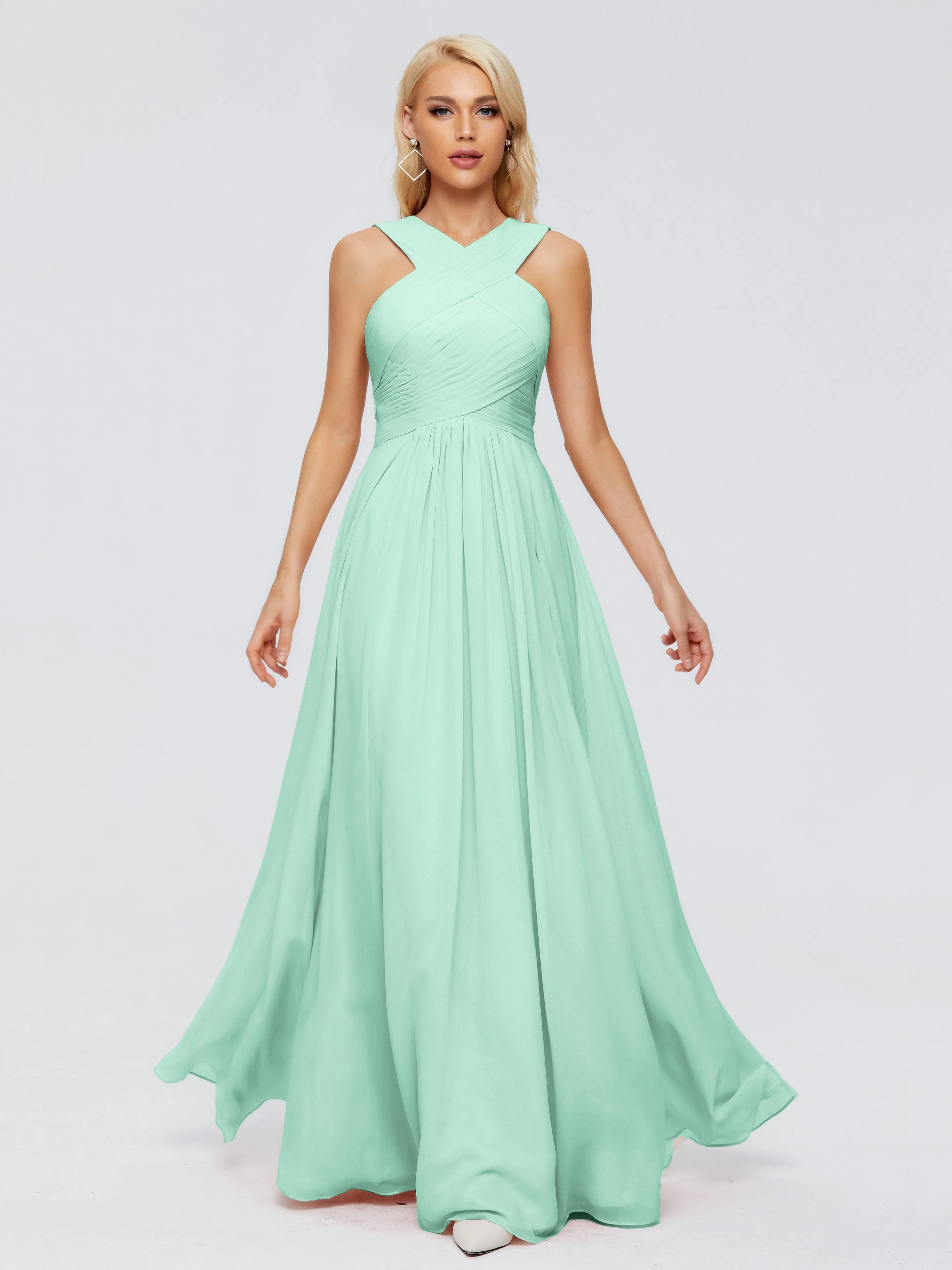 Mint Green Bridesmaid Dresses Aliyah Charming A-Line Straps Chiffon Bridesmaid Dresses