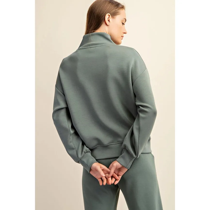 Modal Poly Span Scuba Luxe Half Zip Jacket Sage Leaf