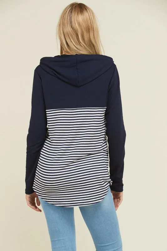 Navy Stripe Hoodie Sweater