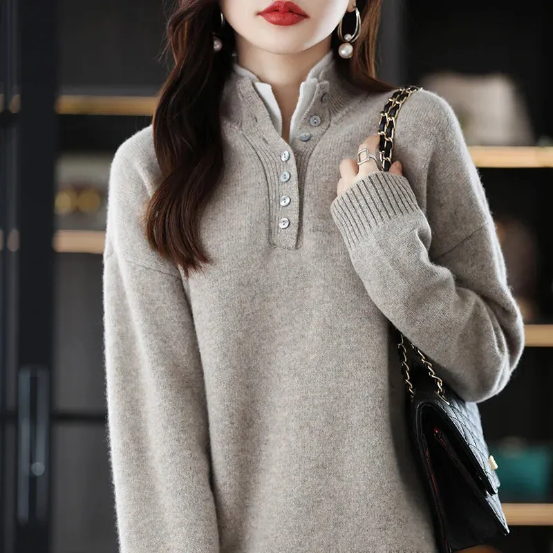 New 2023 Ladies 100% Cashmere Wool Suit Casual Long Sleeve Pullover Sweater Solid Color Knit Long Wide Leg Pants Pure Wool Suit