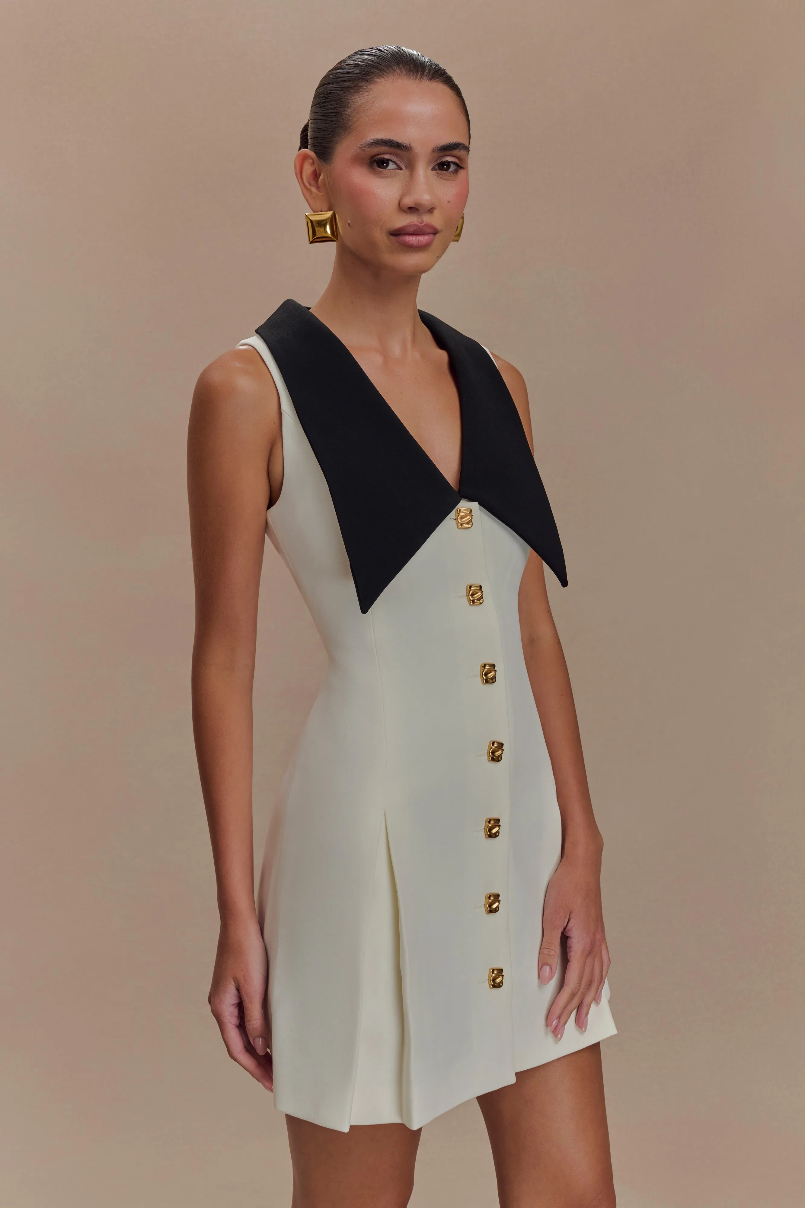 Oli Sleeveless Contrast Mini Dress - Ivory/Black