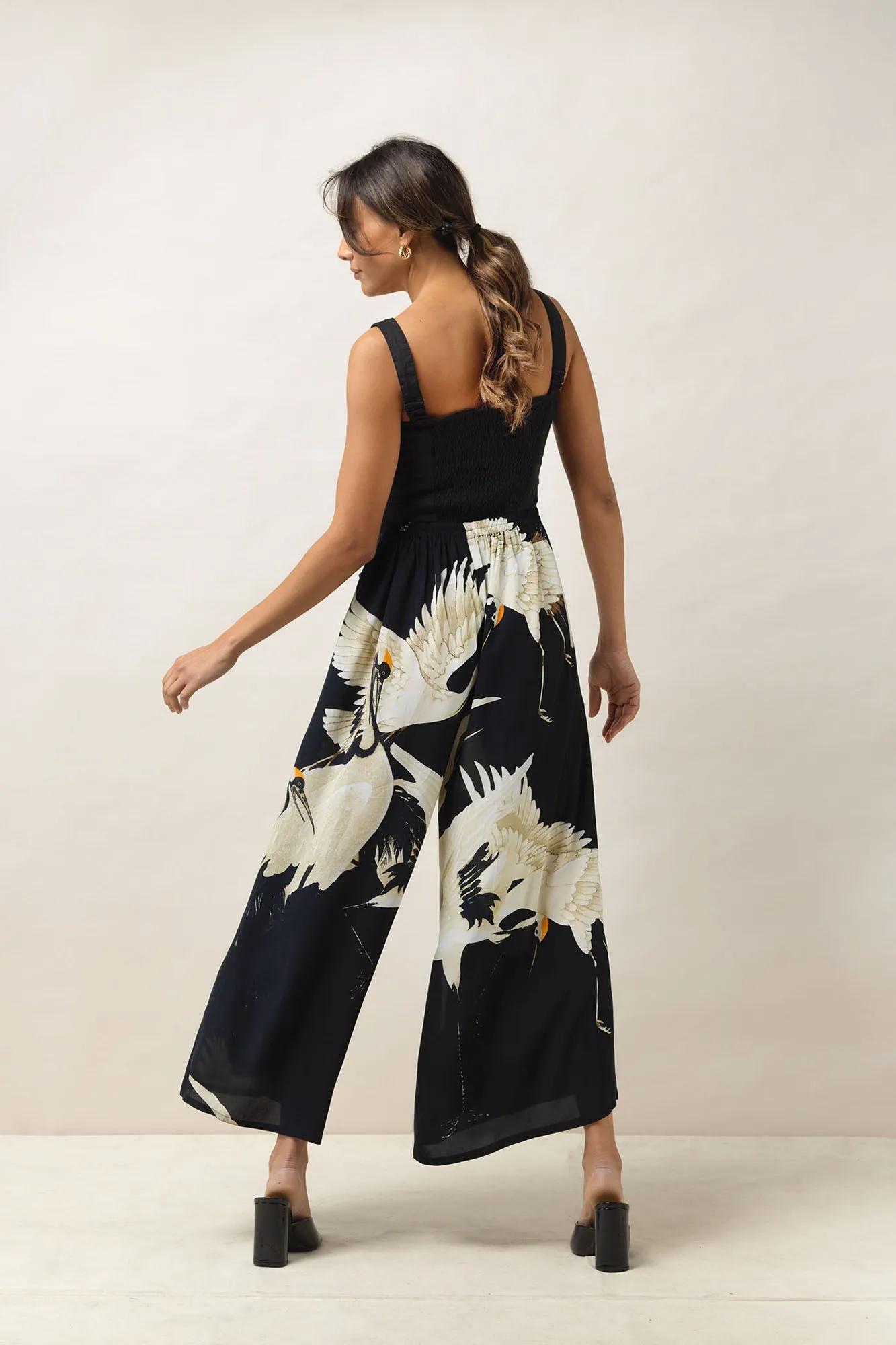 One Hundred Stars Stork Crepe Black Palazzo Pant