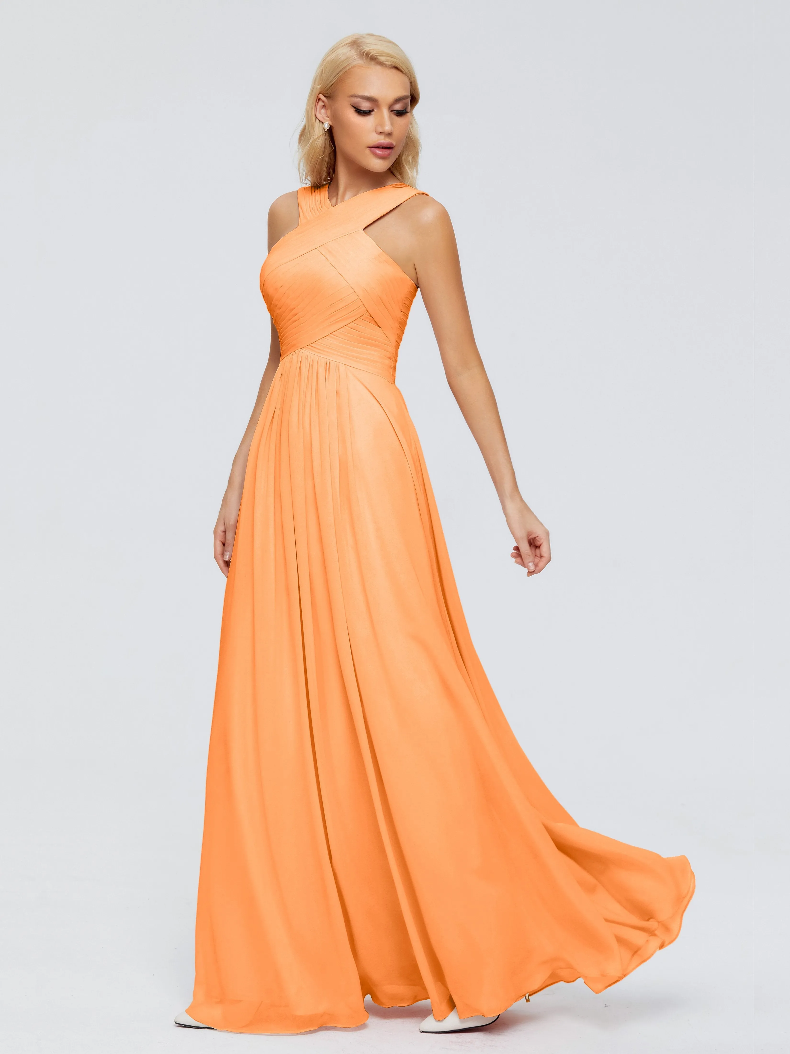 Orange Bridesmaid Dresses Aliyah Charming A-Line Straps Chiffon Bridesmaid Dresses