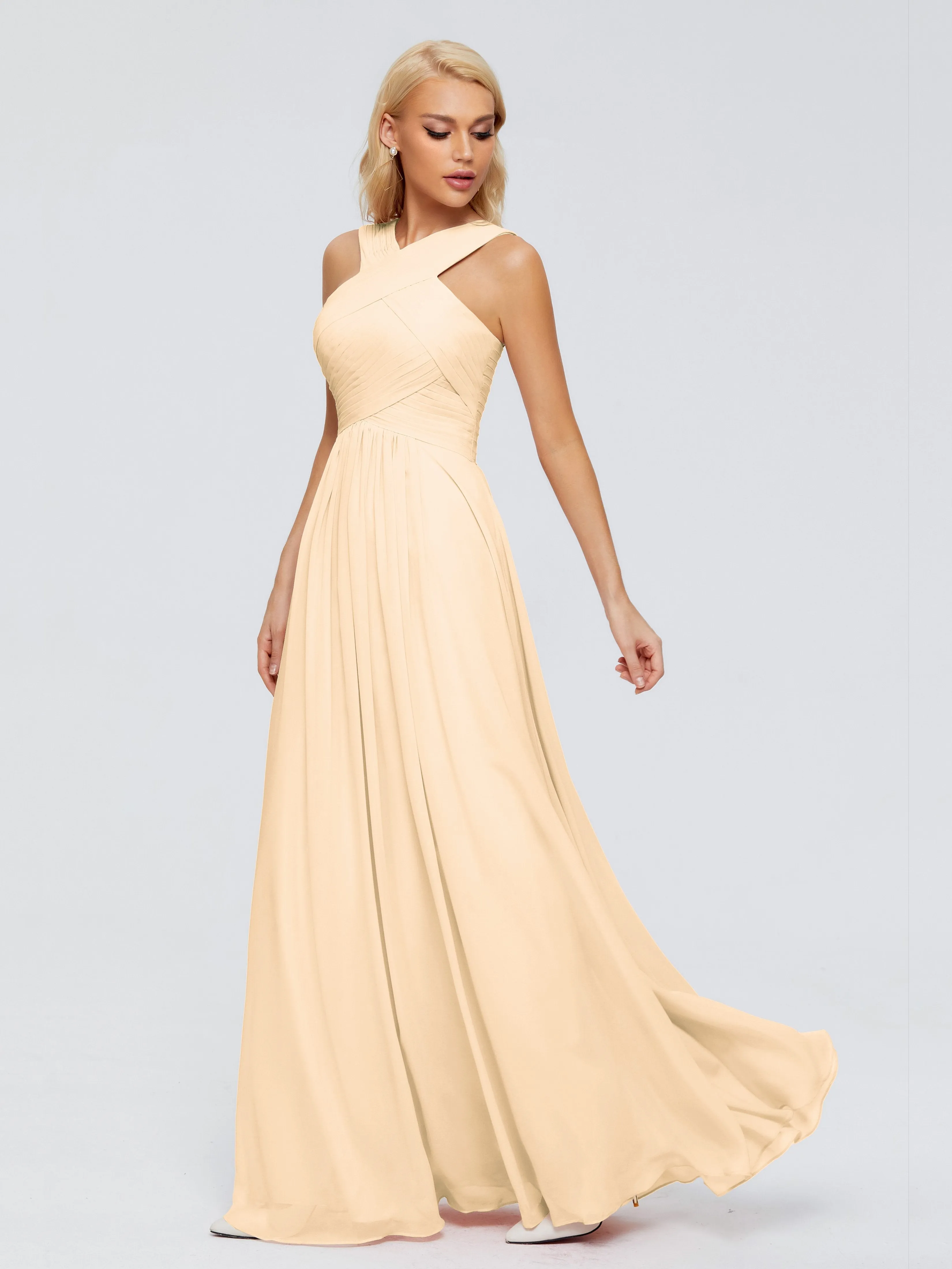 Peach Bridesmaid Dresses Aliyah Charming A-Line Straps Chiffon Bridesmaid Dresses