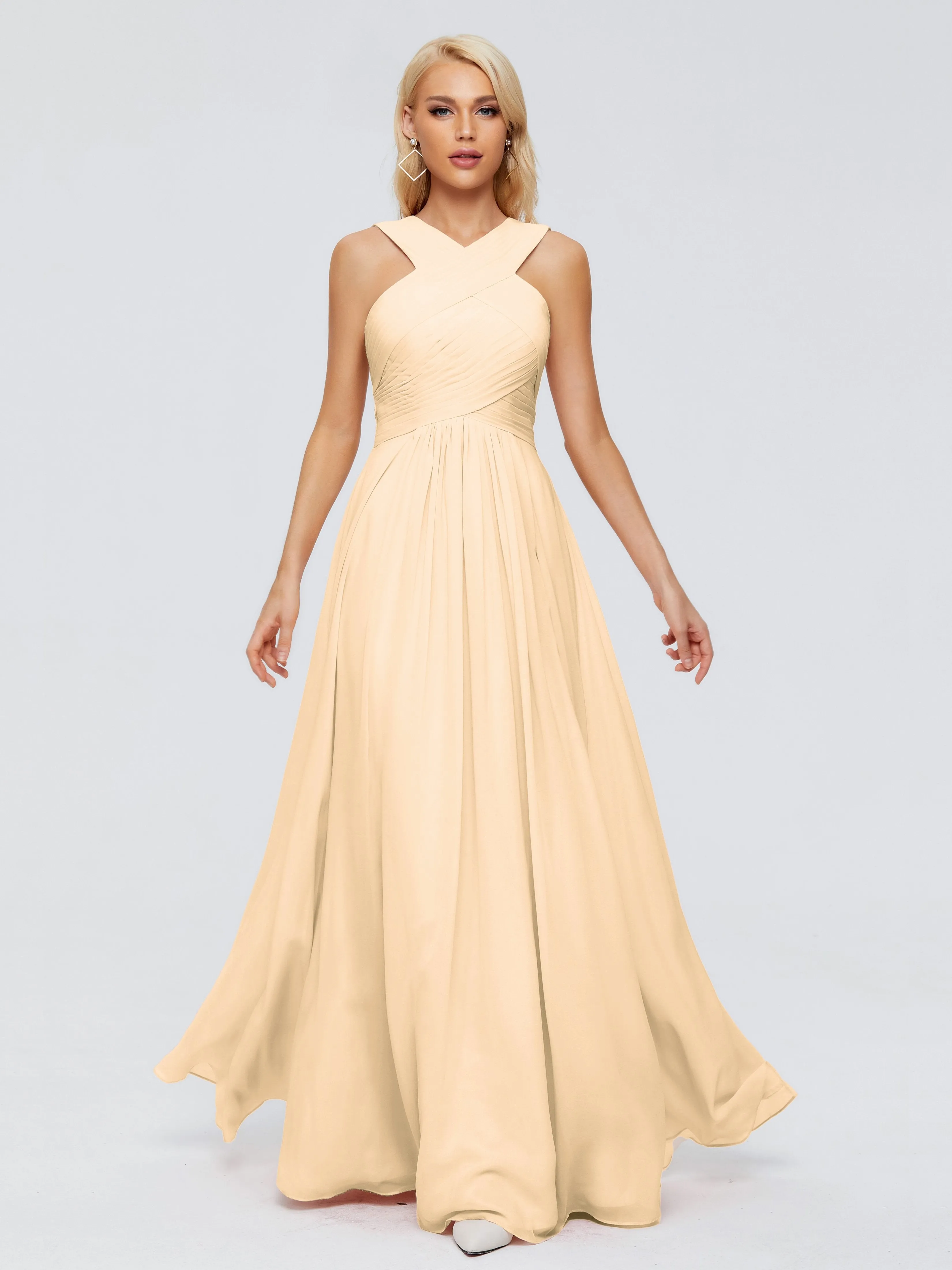 Peach Bridesmaid Dresses Aliyah Charming A-Line Straps Chiffon Bridesmaid Dresses