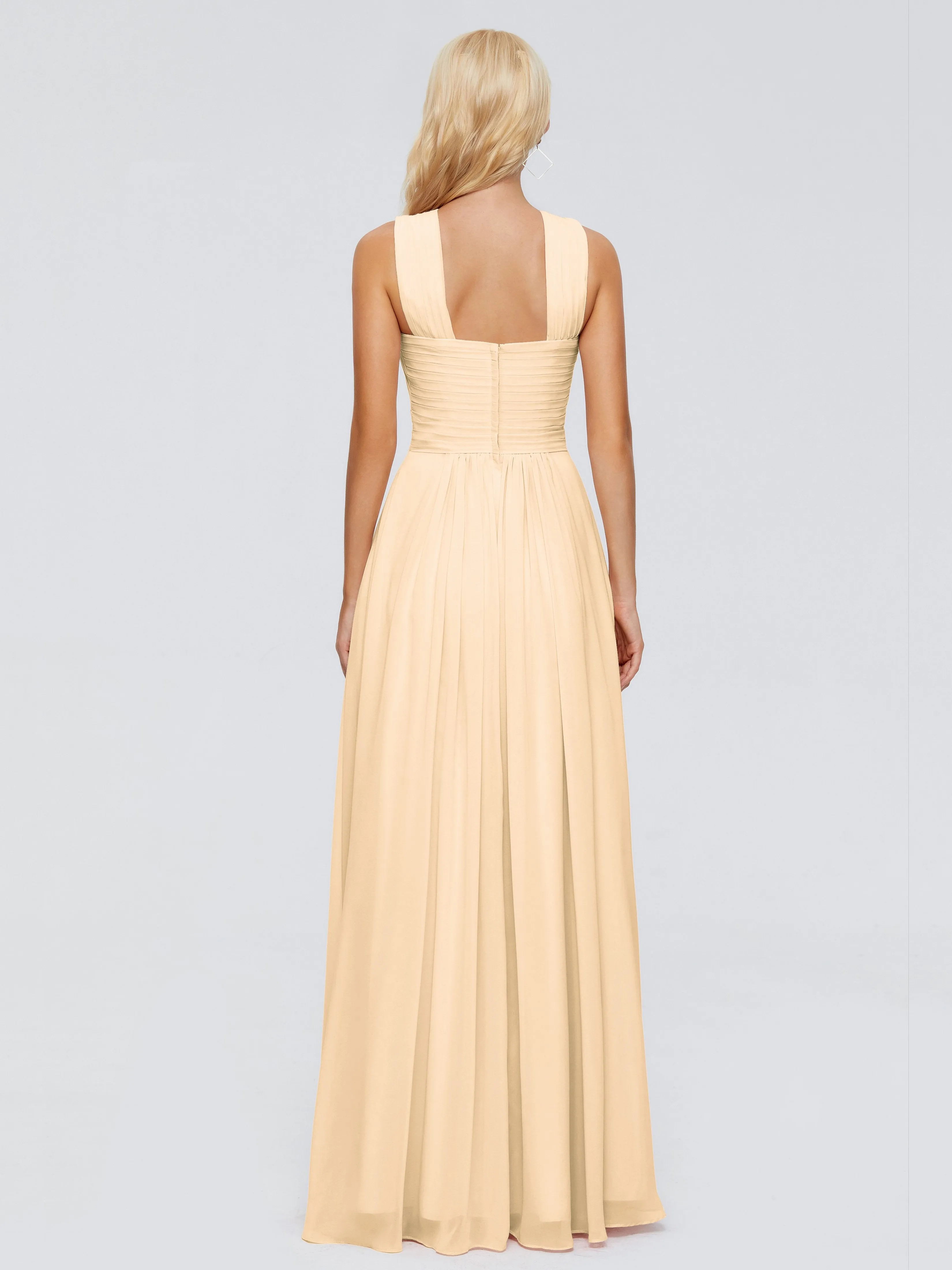 Peach Bridesmaid Dresses Aliyah Charming A-Line Straps Chiffon Bridesmaid Dresses