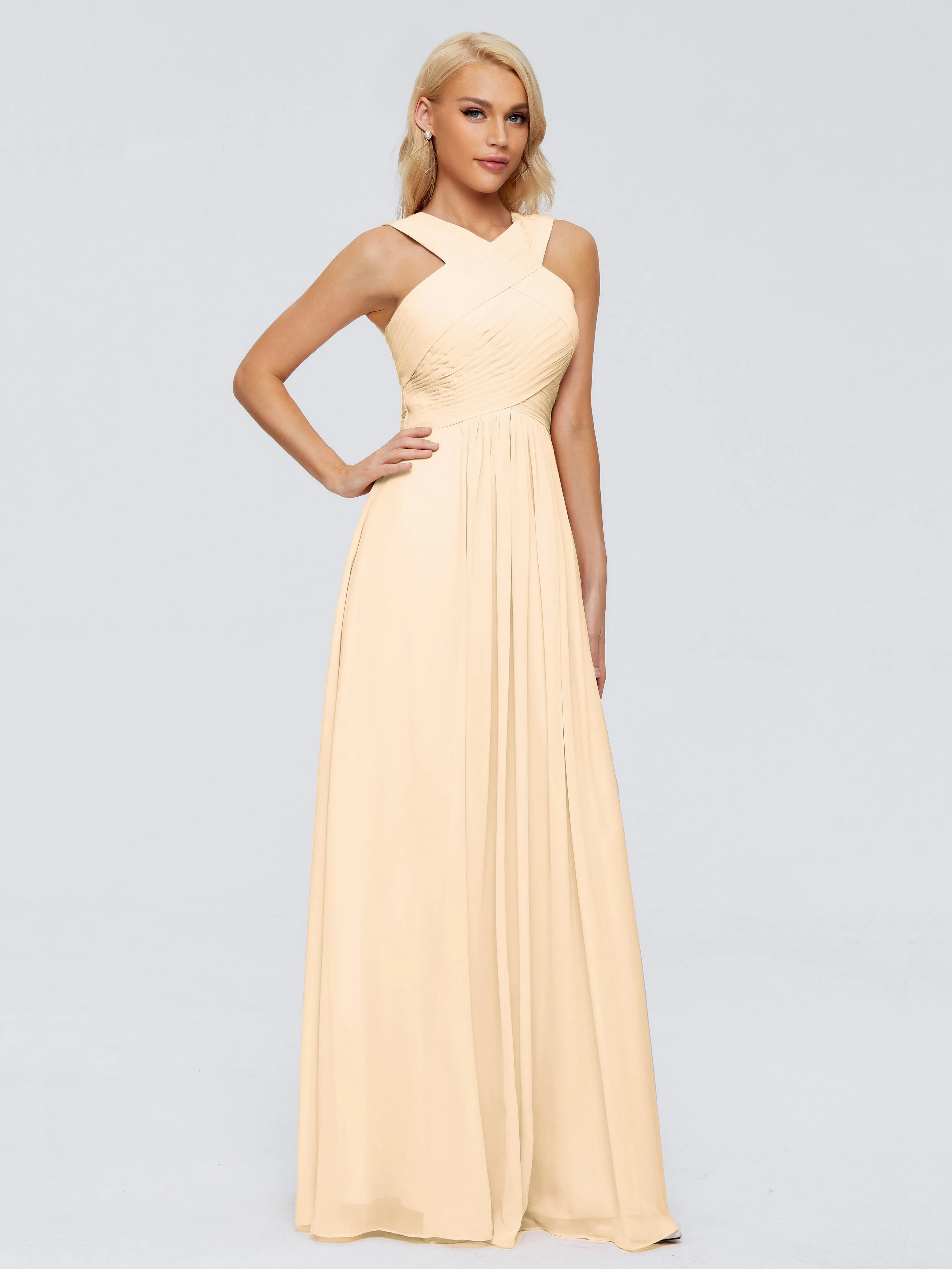 Peach Bridesmaid Dresses Aliyah Charming A-Line Straps Chiffon Bridesmaid Dresses