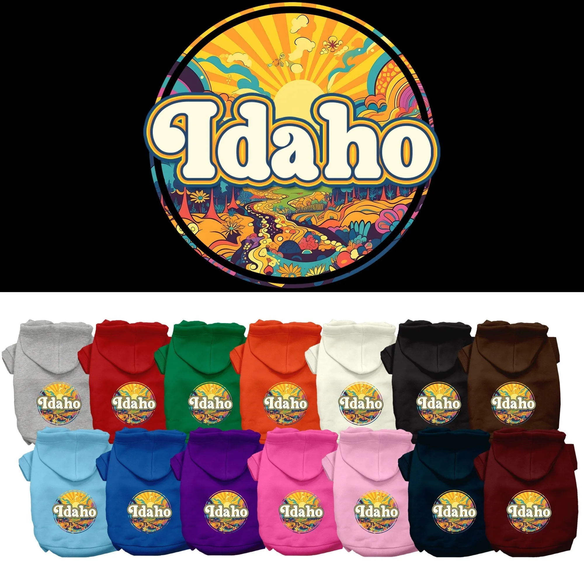 Pet Dog & Cat Screen Printed Hoodie for Medium to Large Pets (Sizes 2XL-6XL), "Idaho Trippy Peaks"