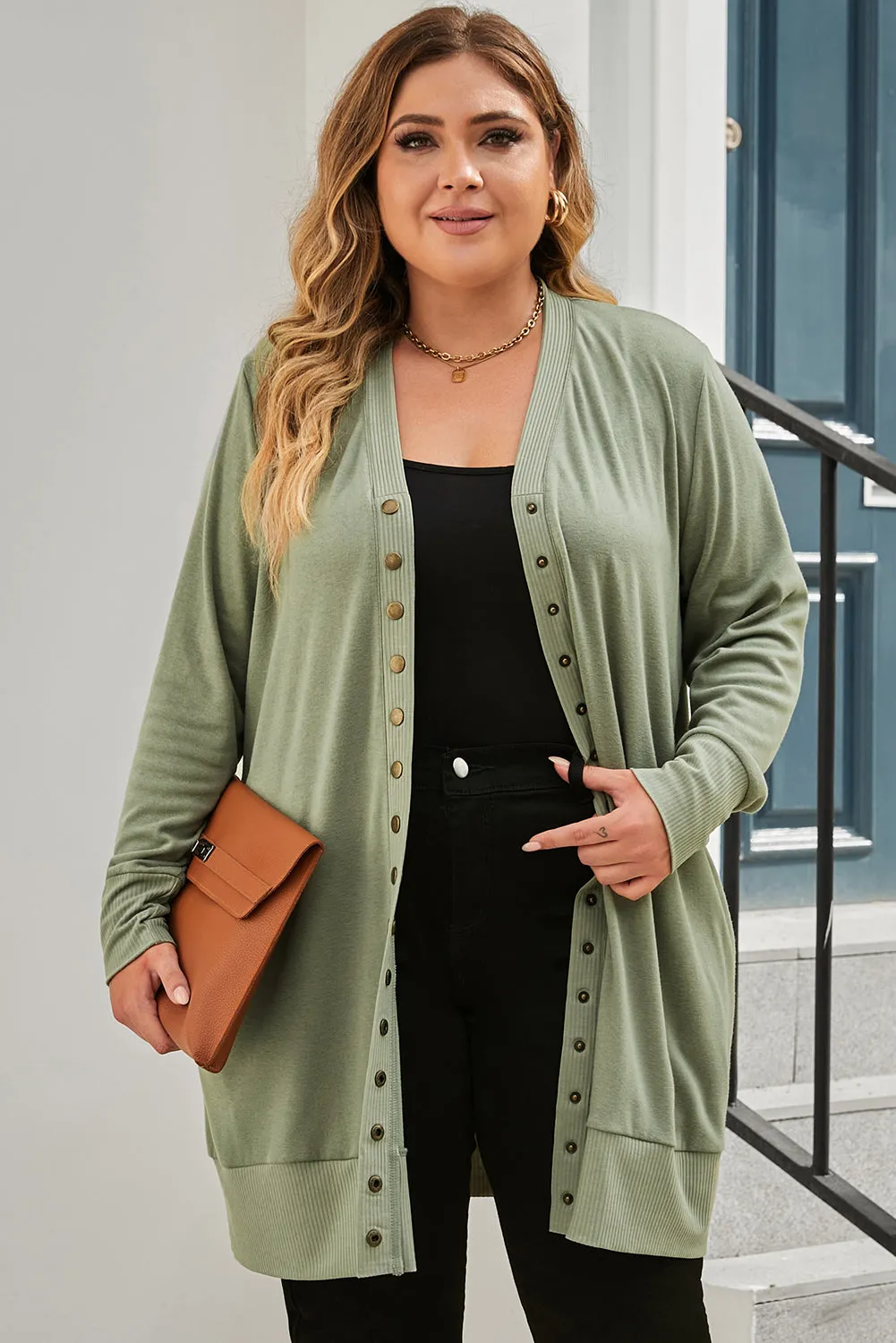 Plus Size Snap Knit Cardigan