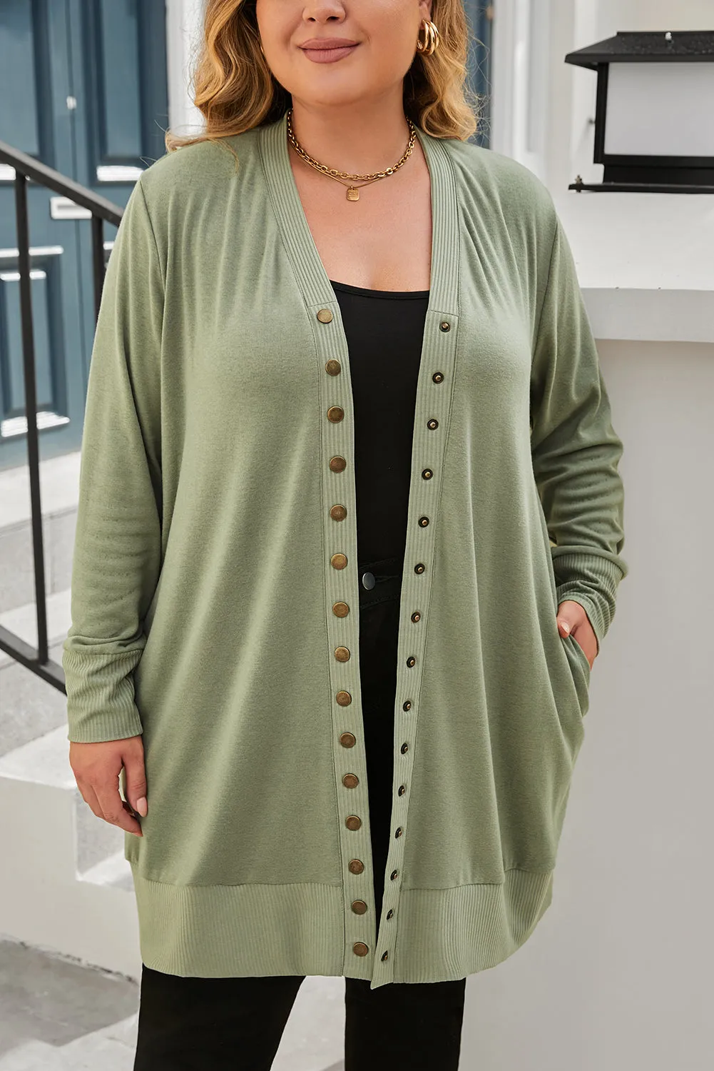 Plus Size Snap Knit Cardigan