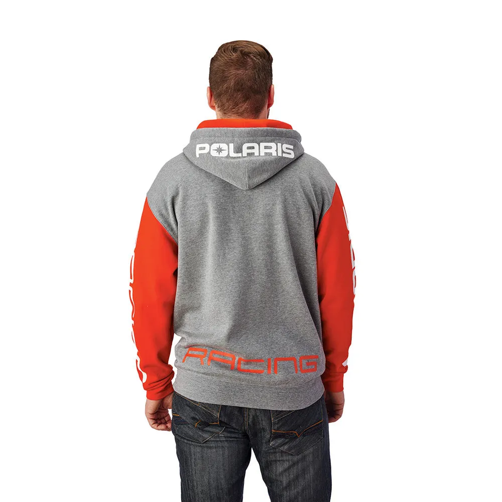 Polaris  Gray Red Mens Full Zip Racing Hoodie w Logo Sponsor Branding Soft Warm