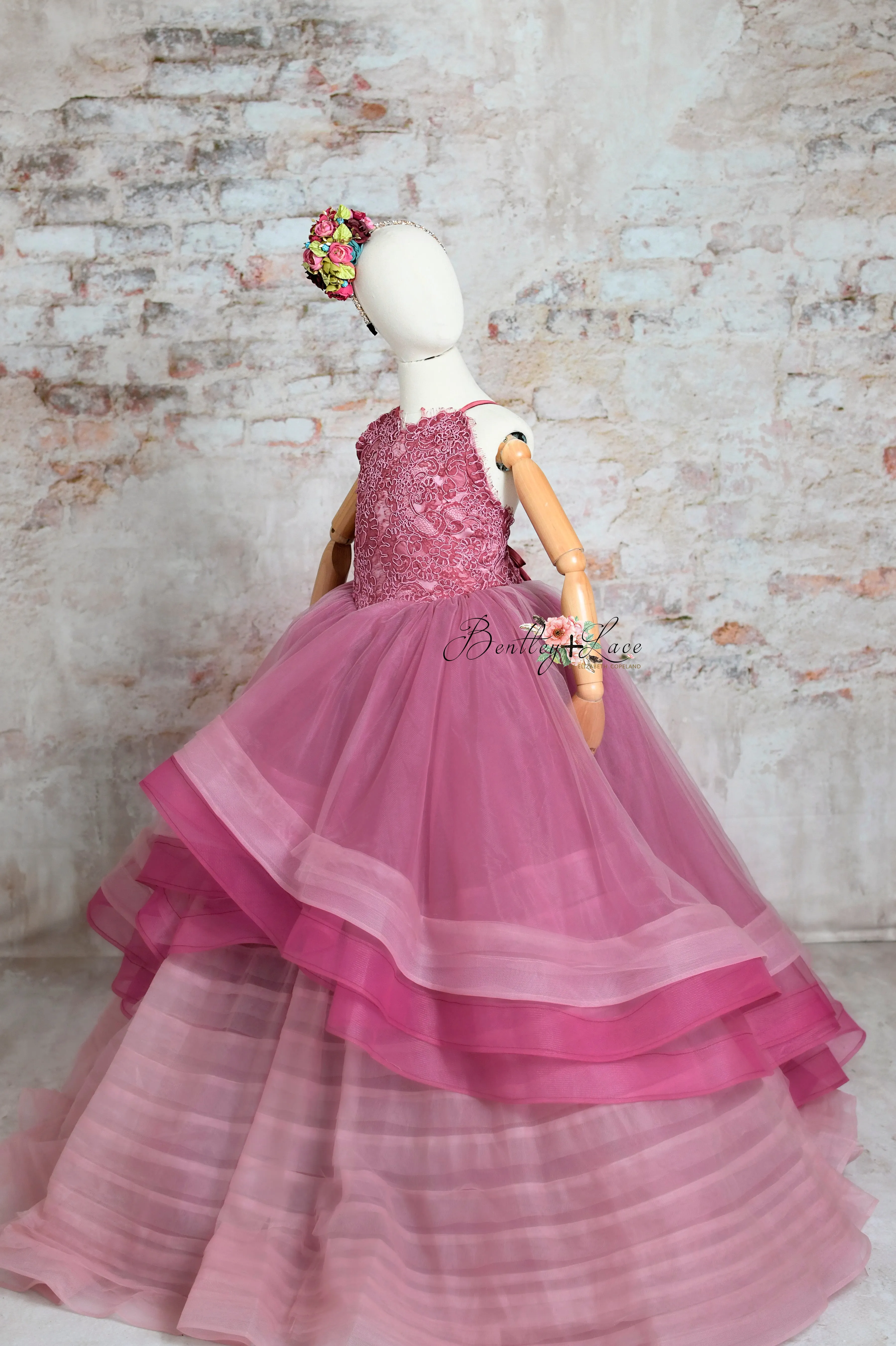 "Whispering Pink " - Floor Length Gown detach lace sleeves - (8 - 11 YEAR)