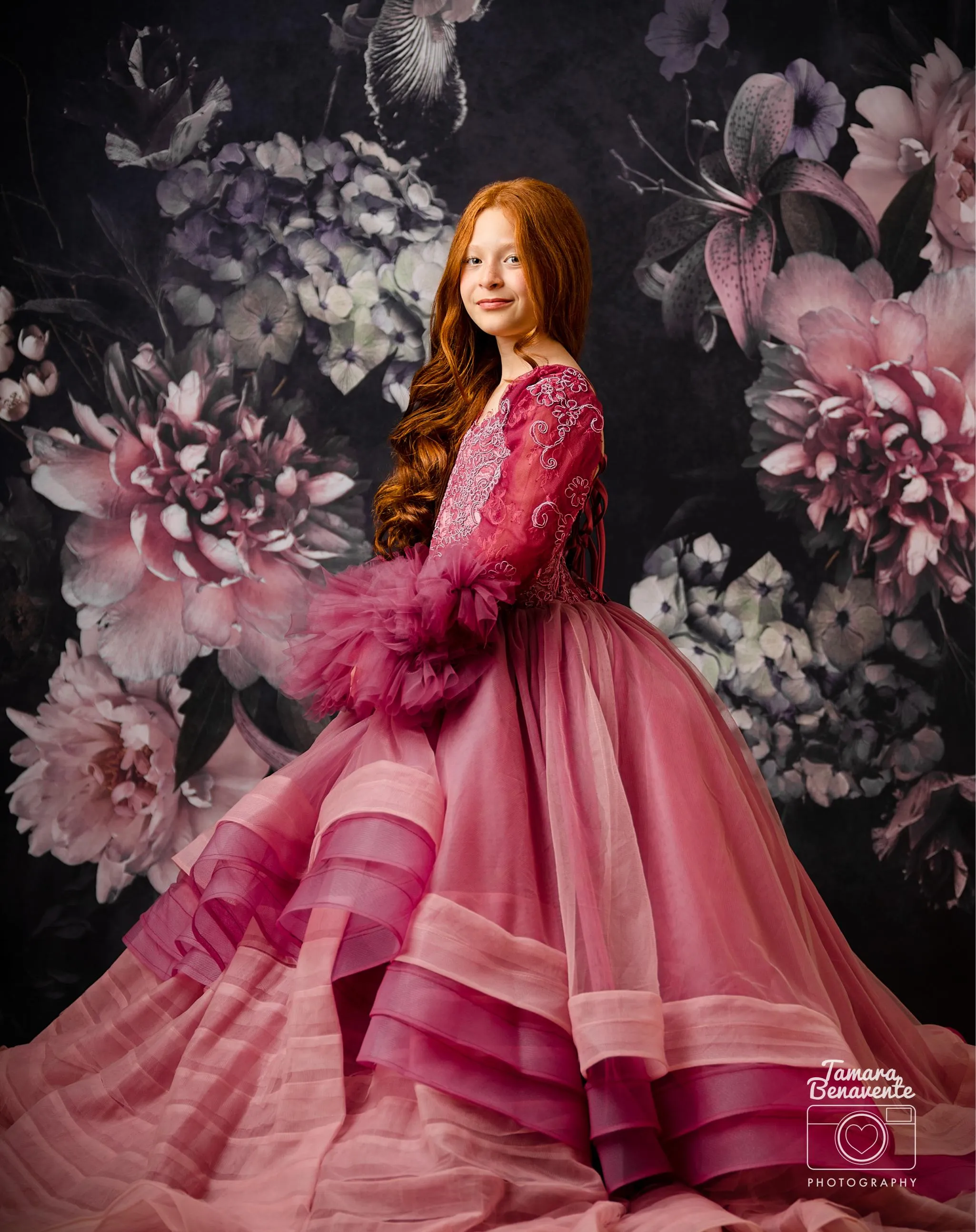 "Whispering Pink " - Floor Length Gown detach lace sleeves - (8 - 11 YEAR)