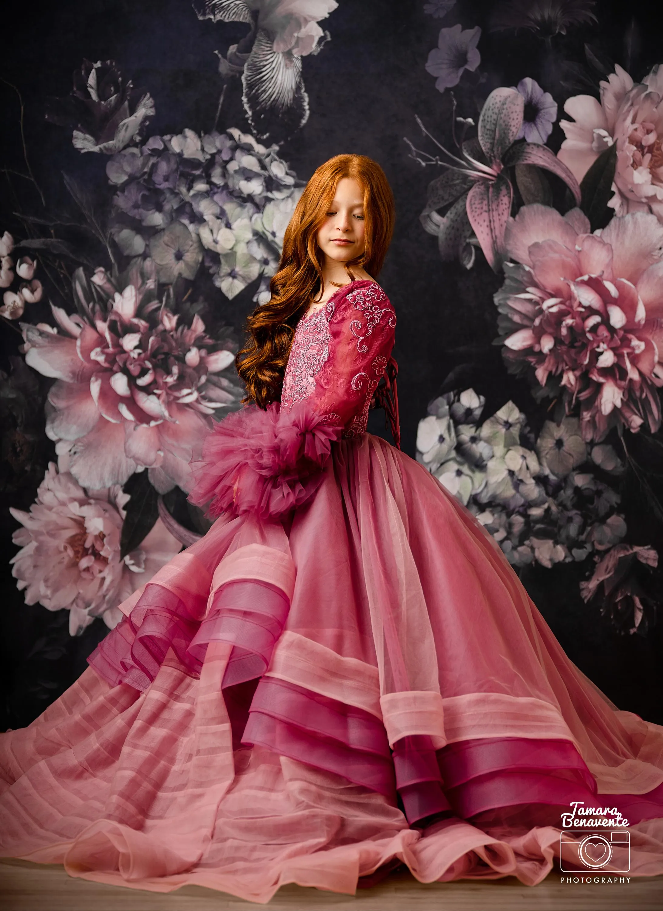 "Whispering Pink " - Floor Length Gown detach lace sleeves - (8 - 11 YEAR)