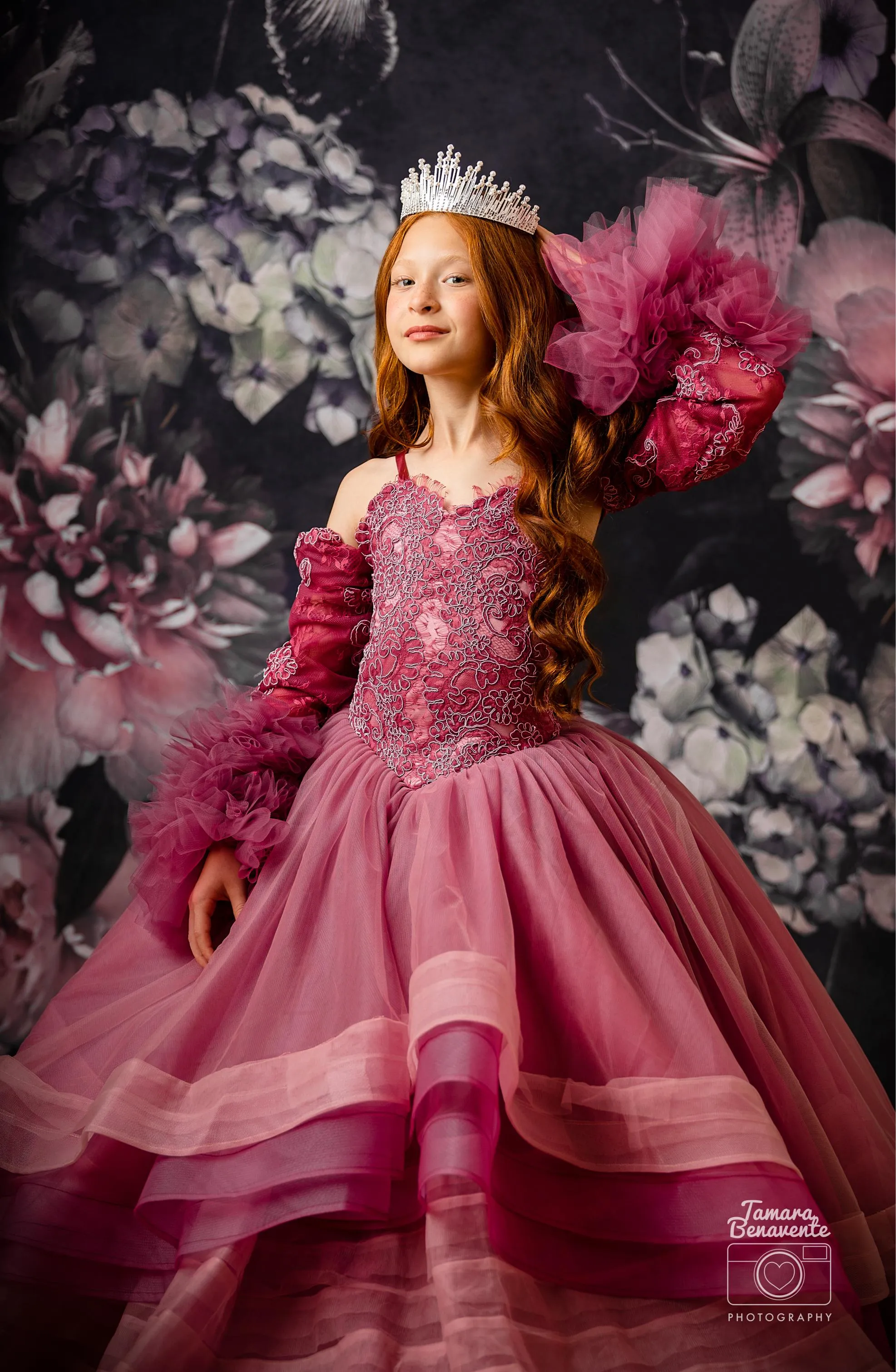 "Whispering Pink " - Floor Length Gown detach lace sleeves - (8 - 11 YEAR)