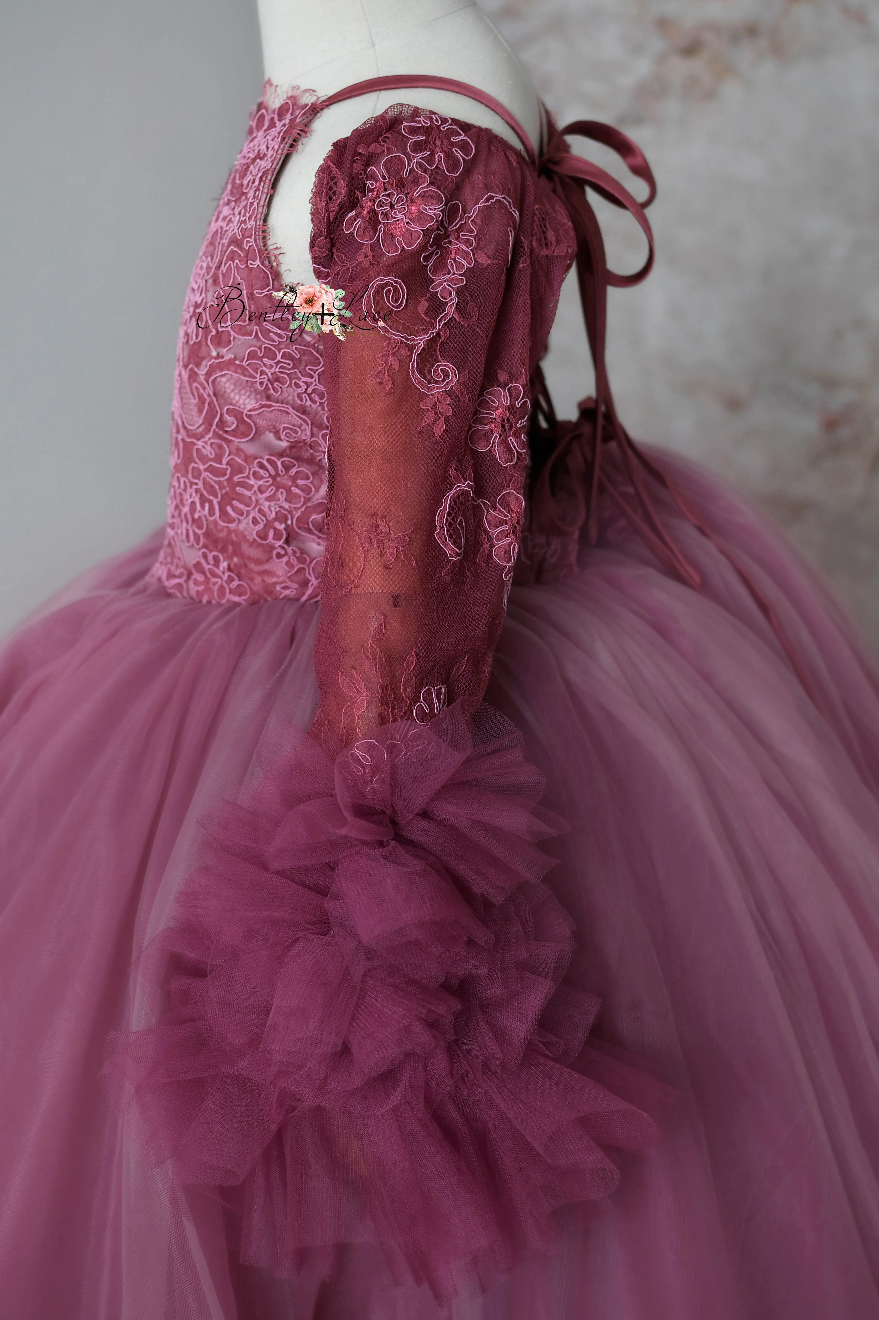 "Whispering Pink " - Floor Length Gown detach lace sleeves - (8 - 11 YEAR)