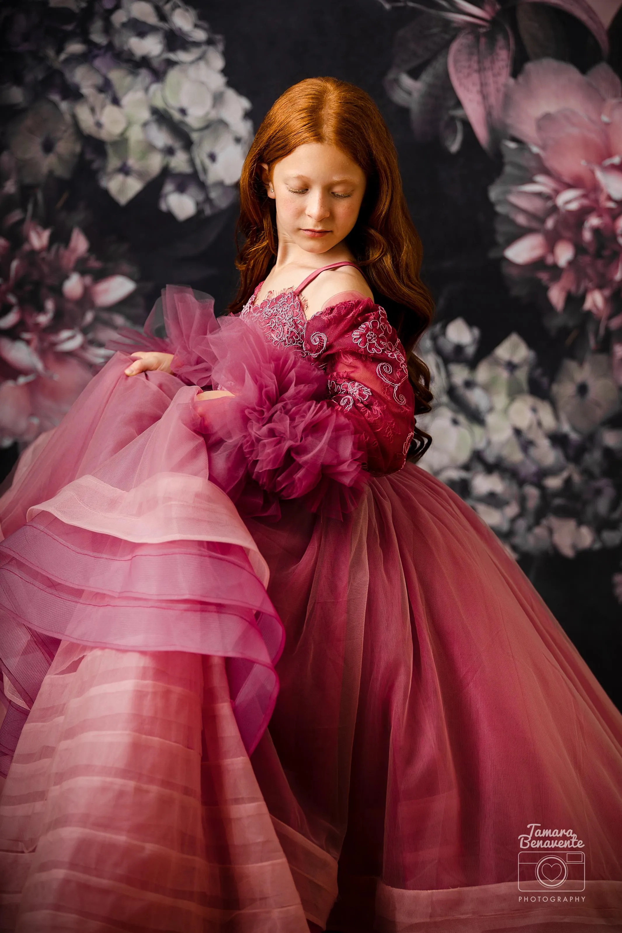 "Whispering Pink " - Floor Length Gown detach lace sleeves - (8 - 11 YEAR)