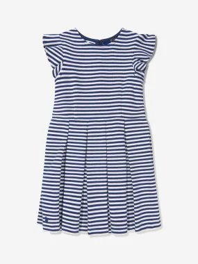 Ralph Lauren Girls Striped Ruffle Dress in Navy