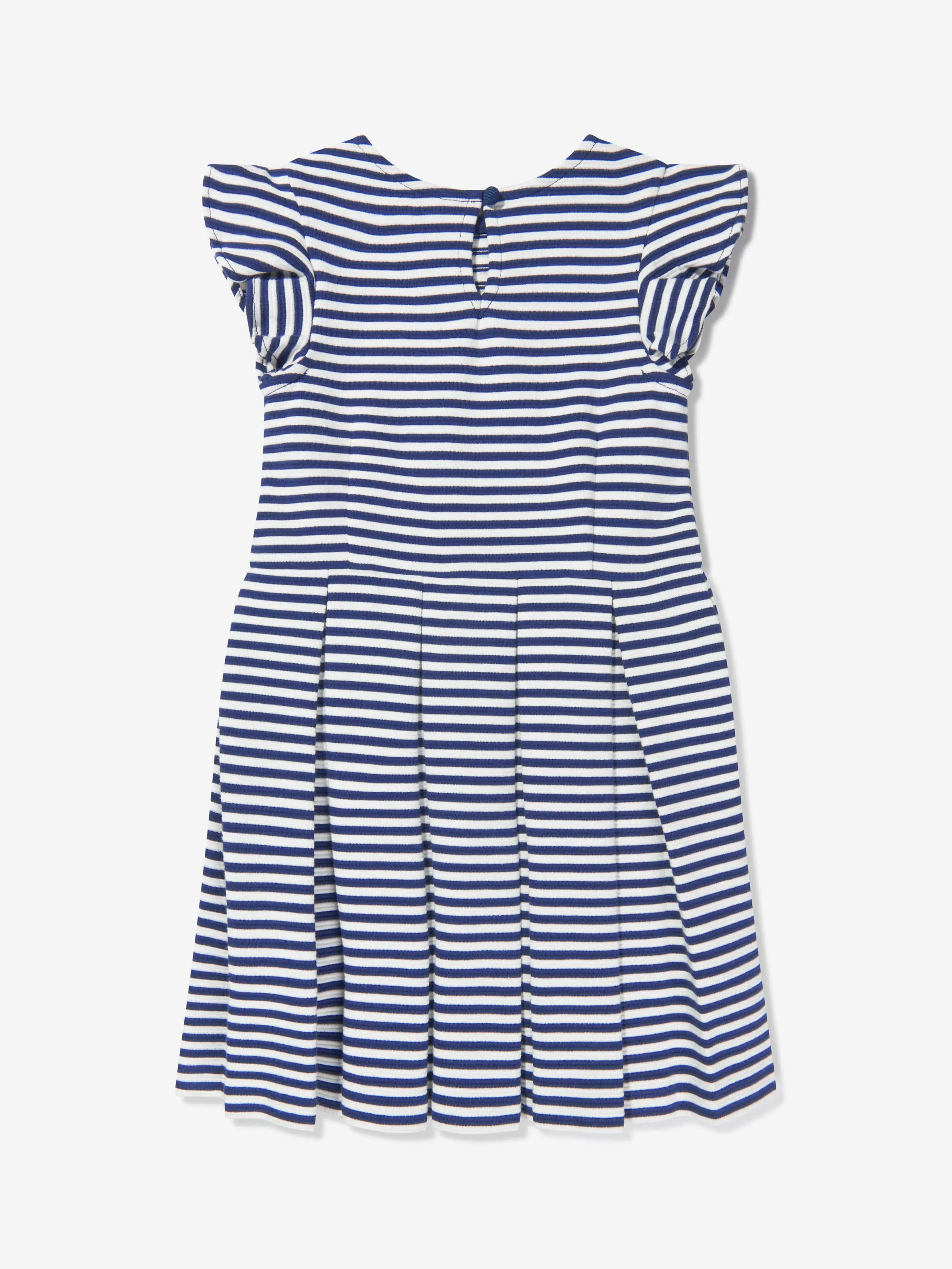 Ralph Lauren Girls Striped Ruffle Dress in Navy