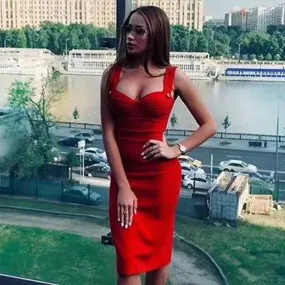 Red Sleeveless Bandage Midi Dress