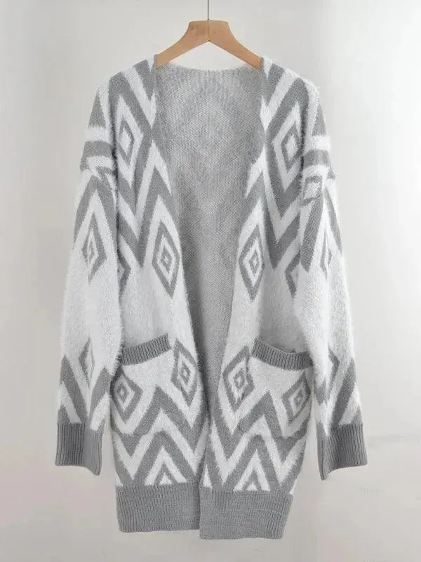 Retro Diamond Mid-Length Cardigan Sweater