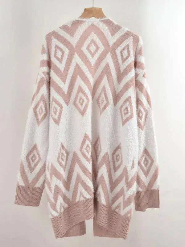 Retro Diamond Mid-Length Cardigan Sweater