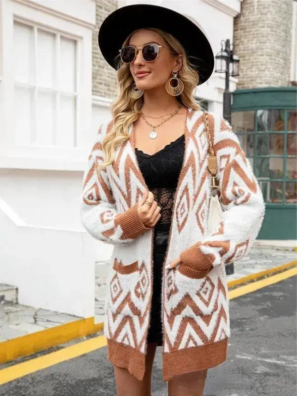 Retro Diamond Mid-Length Cardigan Sweater