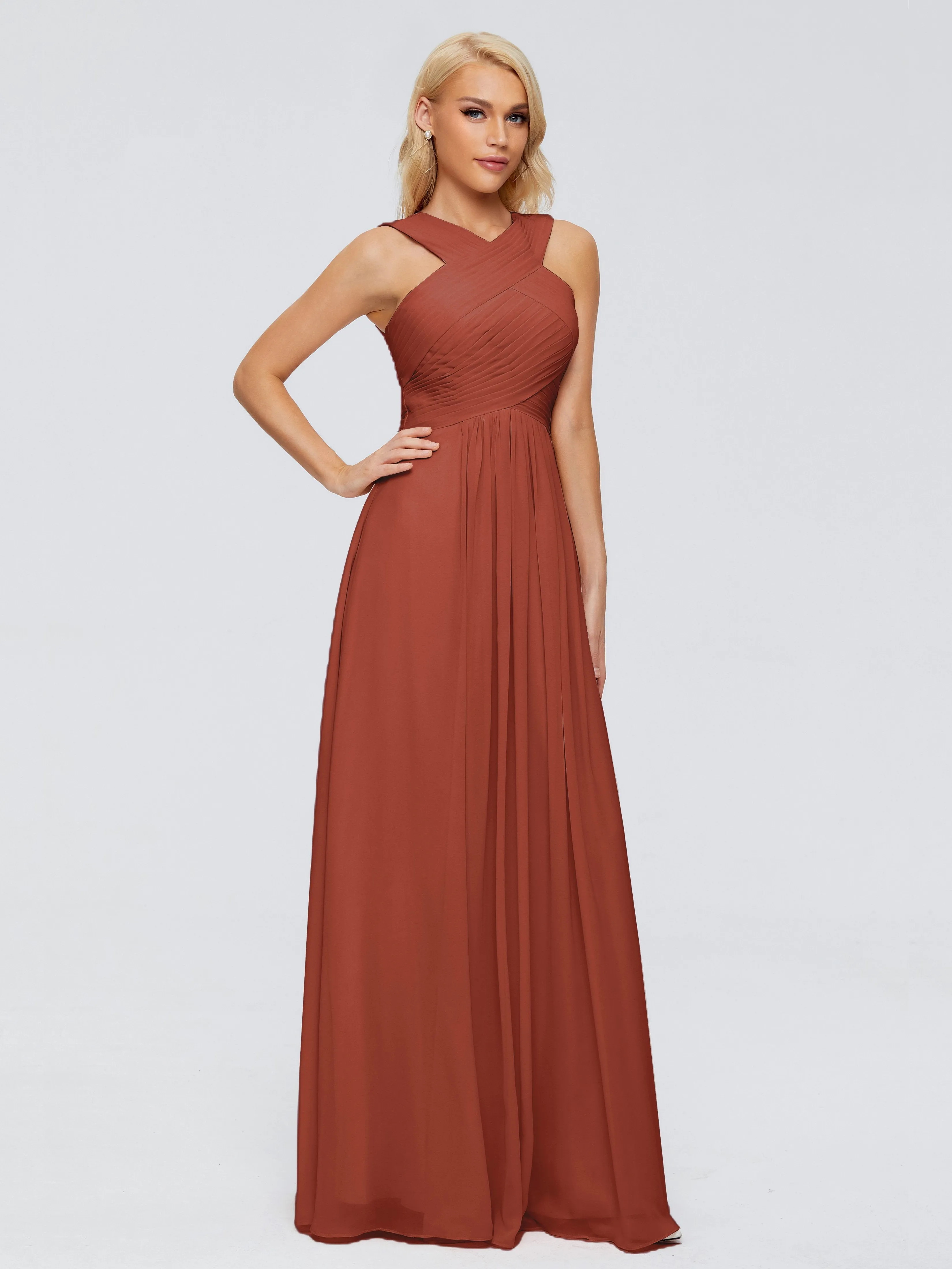 Rust Bridesmaid Dress Aliyah Charming A-Line Straps Chiffon Bridesmaid Dresses