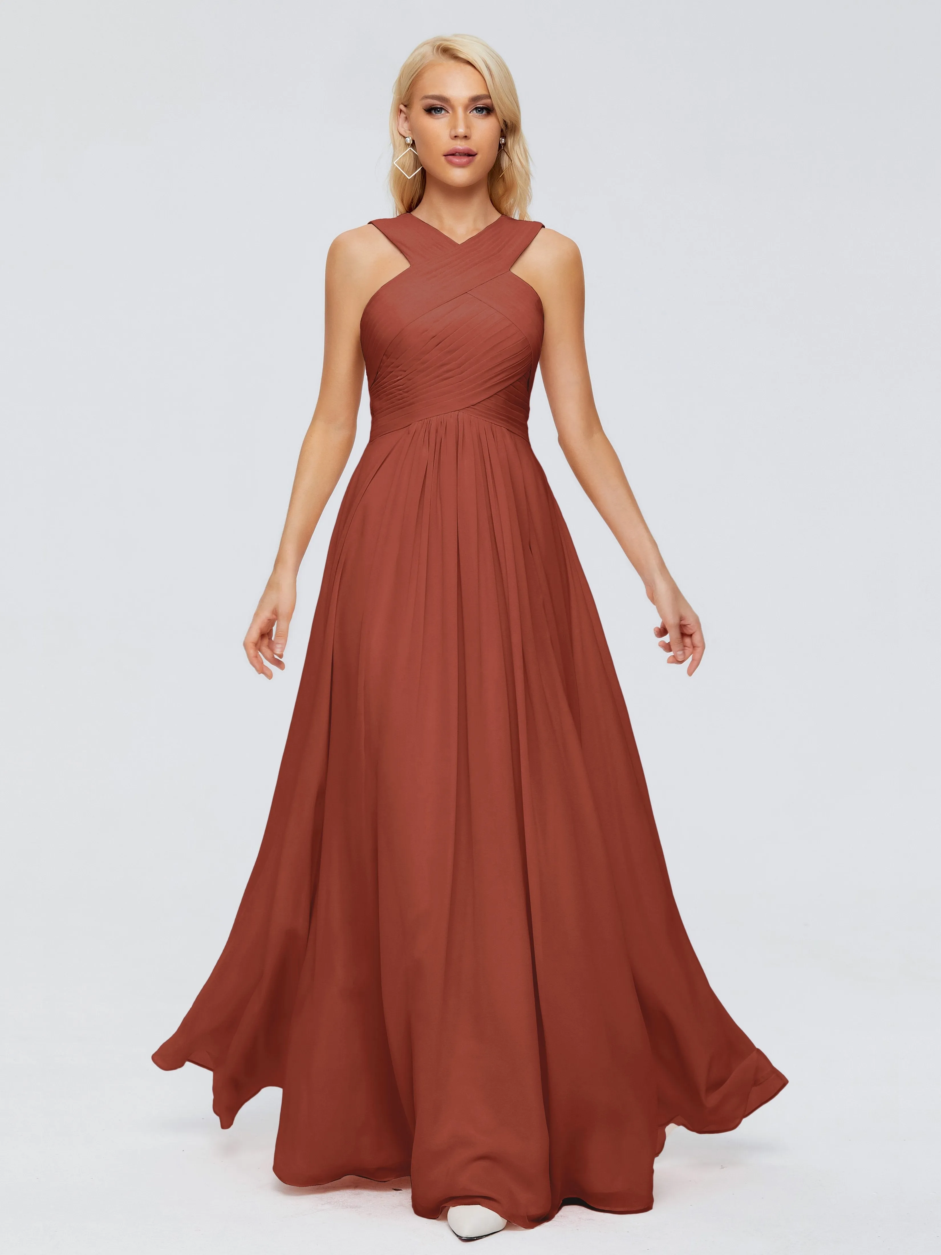 Rust Bridesmaid Dress Aliyah Charming A-Line Straps Chiffon Bridesmaid Dresses