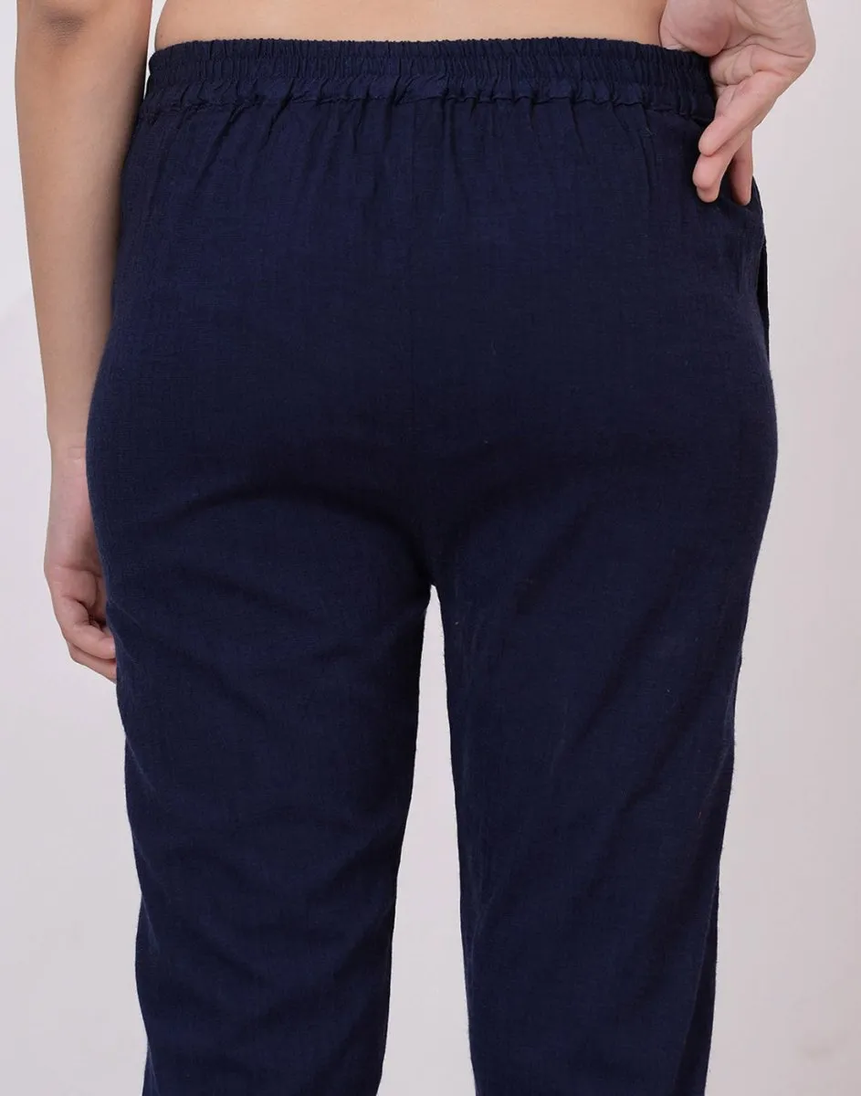 Satrangi Women's Navy Blue Viscose Lycra Trouser