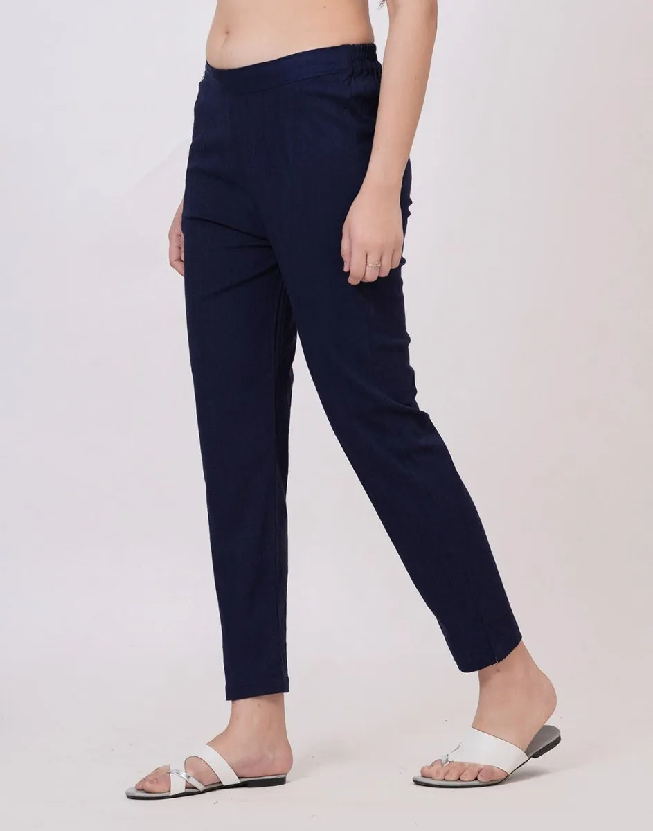 Satrangi Women's Navy Blue Viscose Lycra Trouser