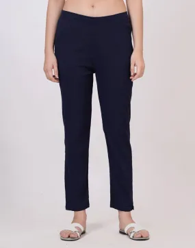 Satrangi Women's Navy Blue Viscose Lycra Trouser