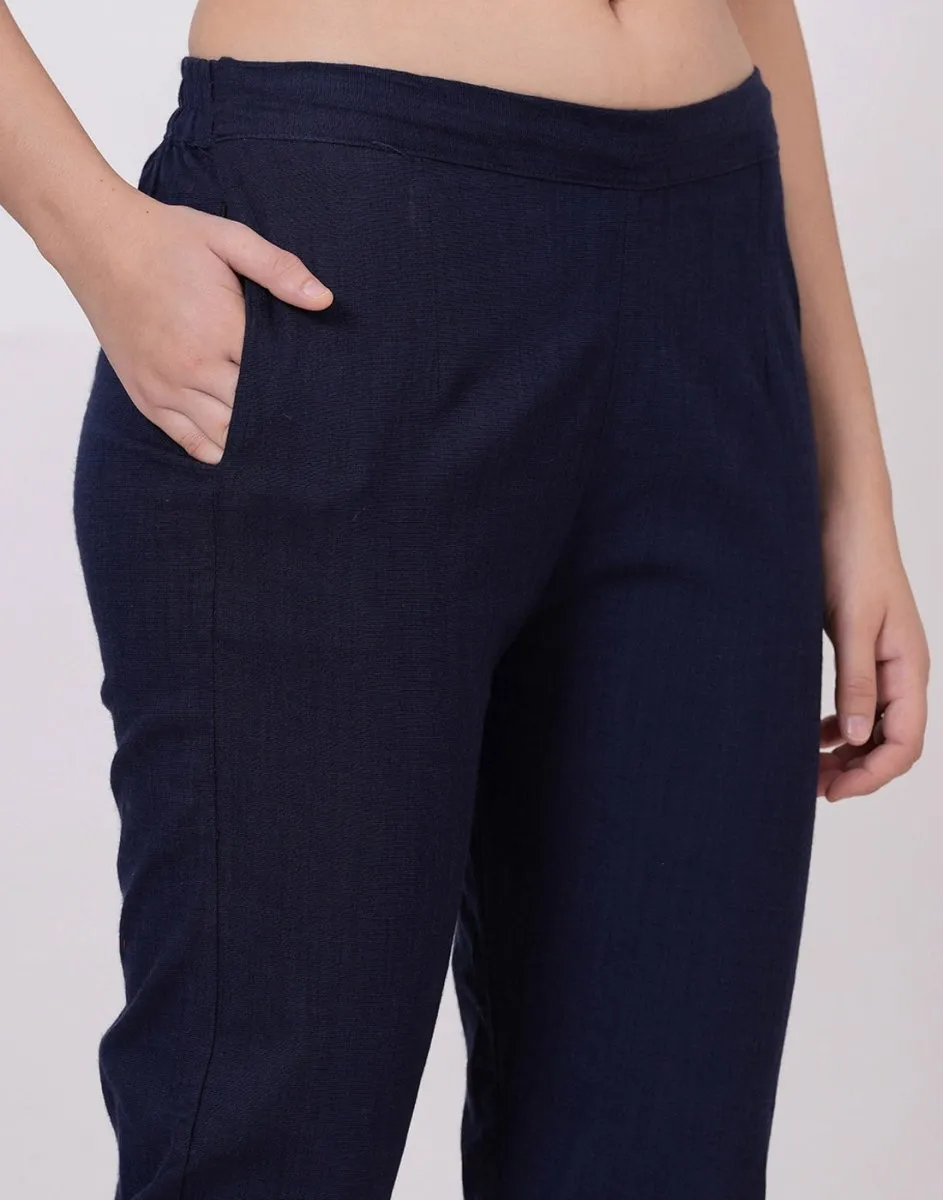 Satrangi Women's Navy Blue Viscose Lycra Trouser