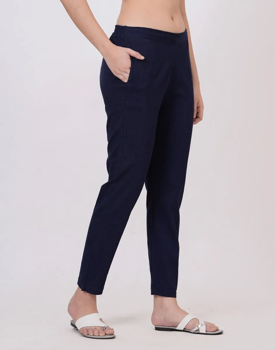 Satrangi Women's Navy Blue Viscose Lycra Trouser