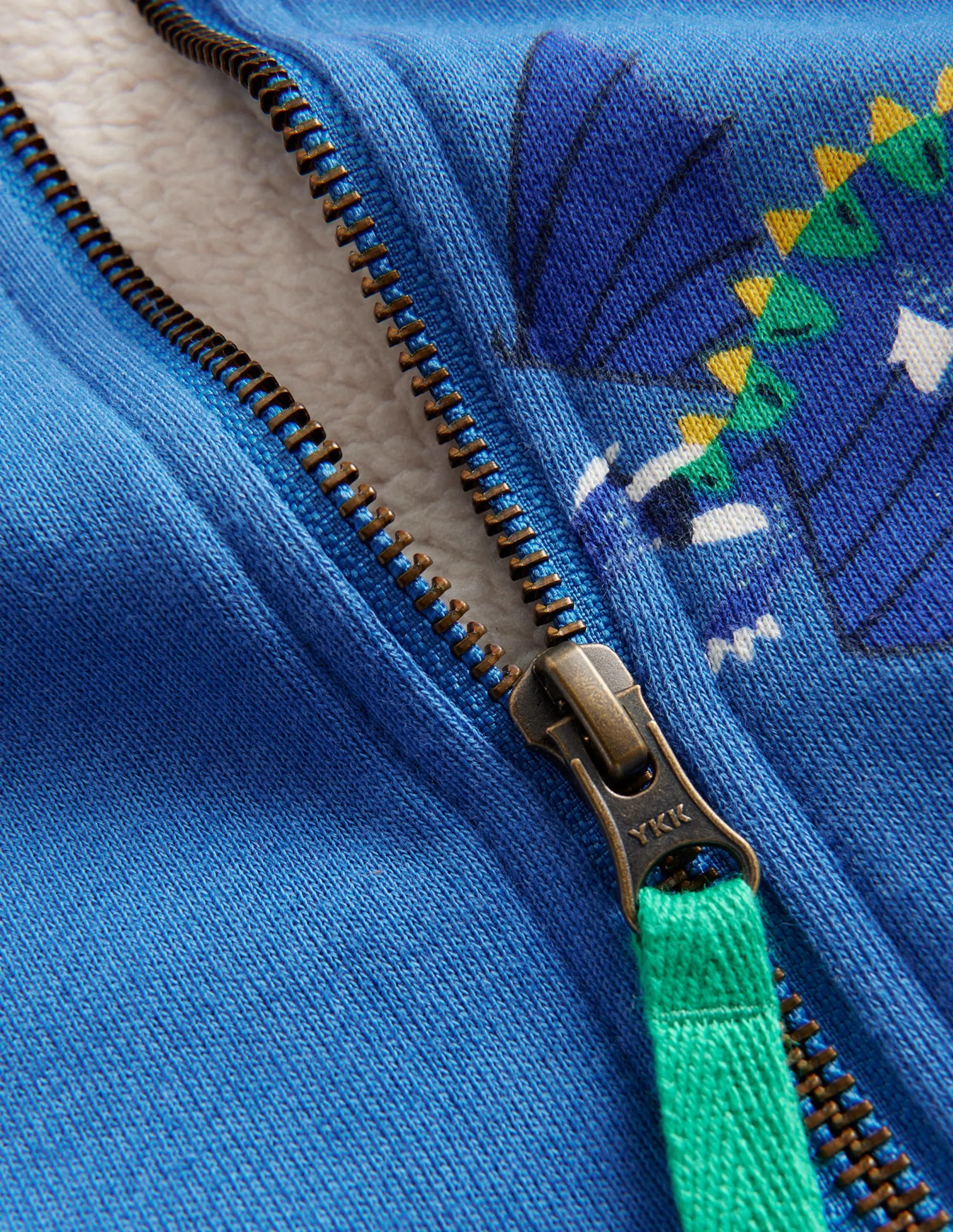 Shaggy-Lined Printed Hoodie-Bluejay