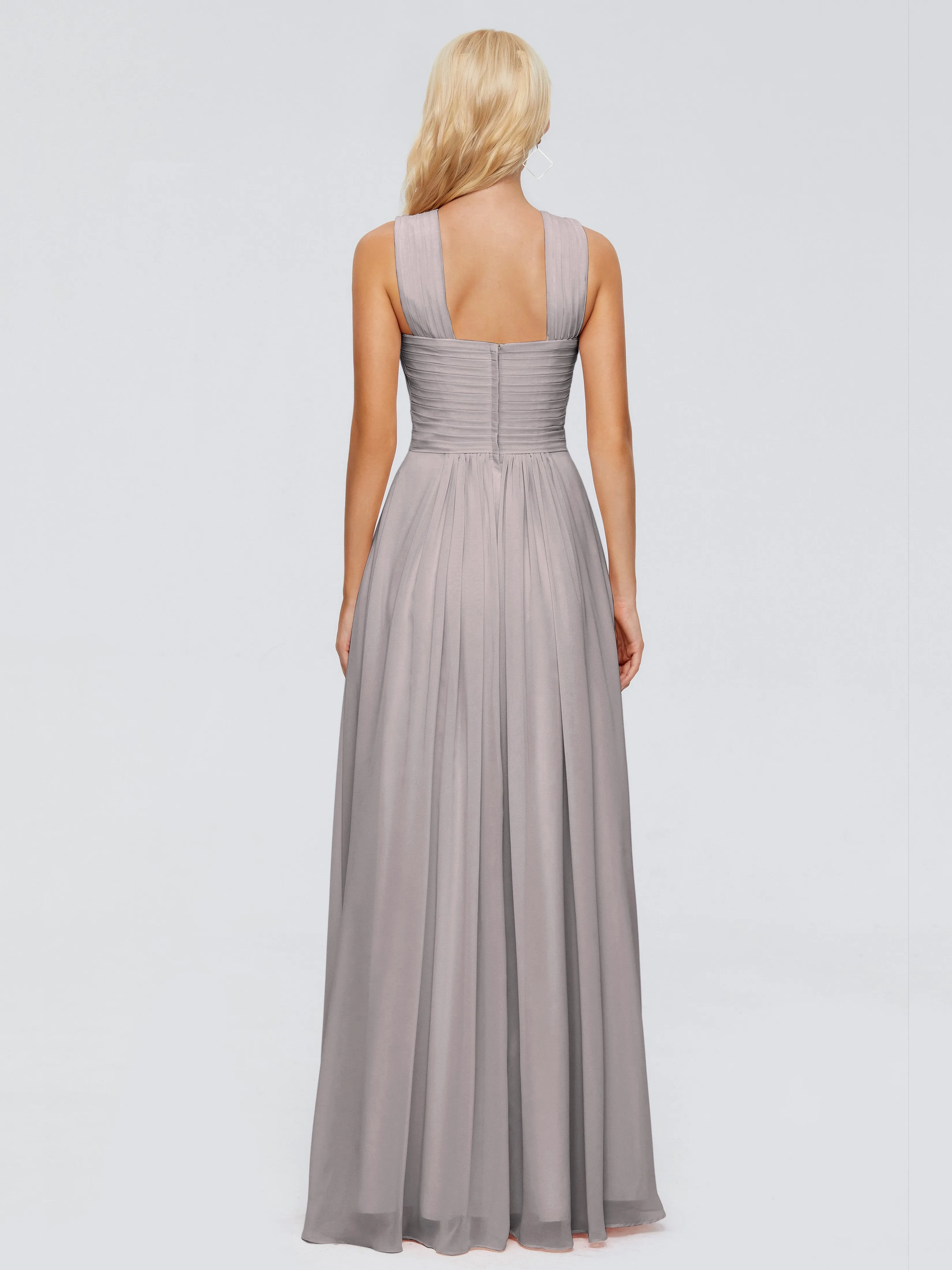 Silver Bridesmaid Dresses Aliyah Charming A-Line Straps Chiffon Bridesmaid Dresses