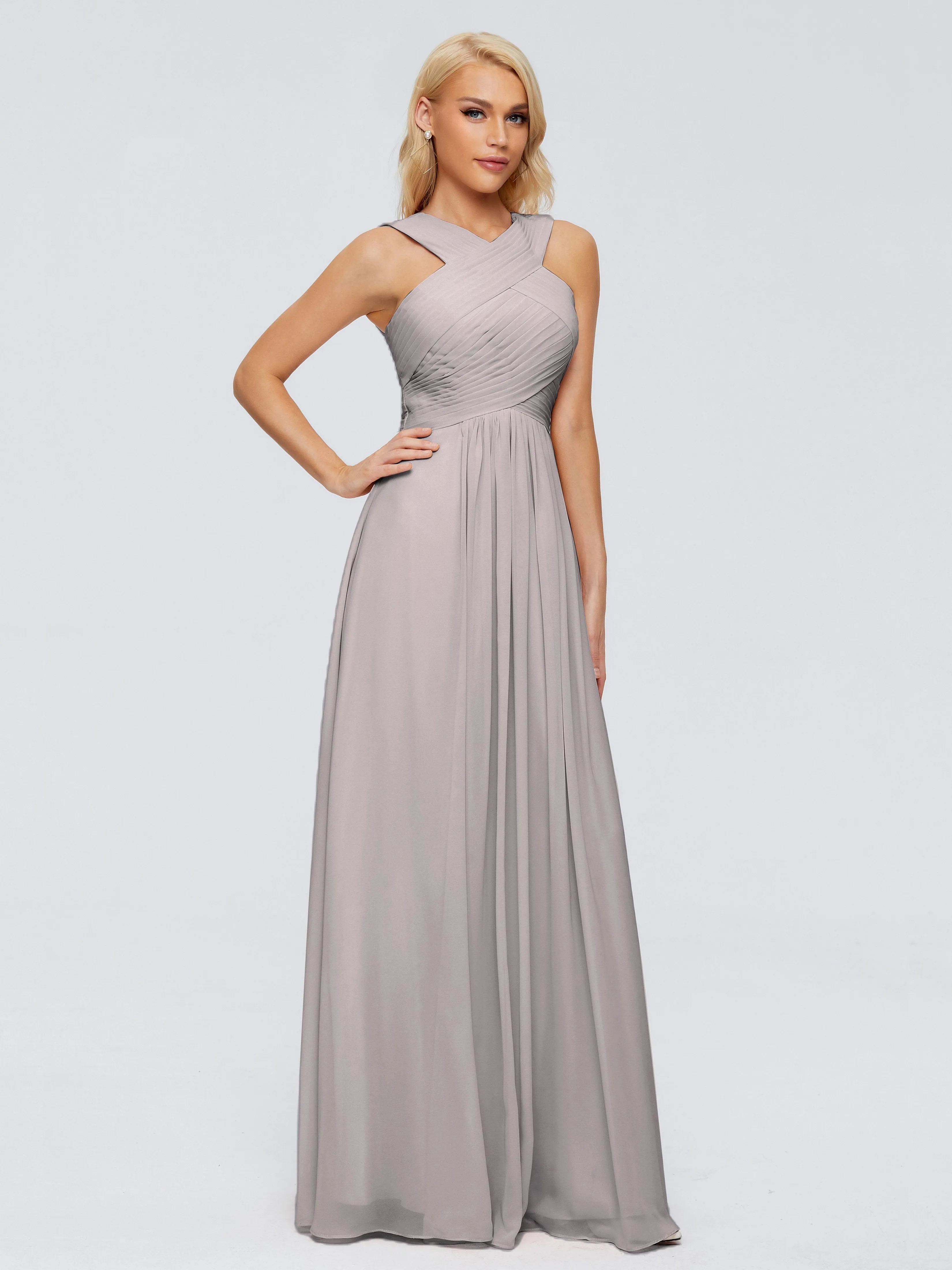 Silver Bridesmaid Dresses Aliyah Charming A-Line Straps Chiffon Bridesmaid Dresses