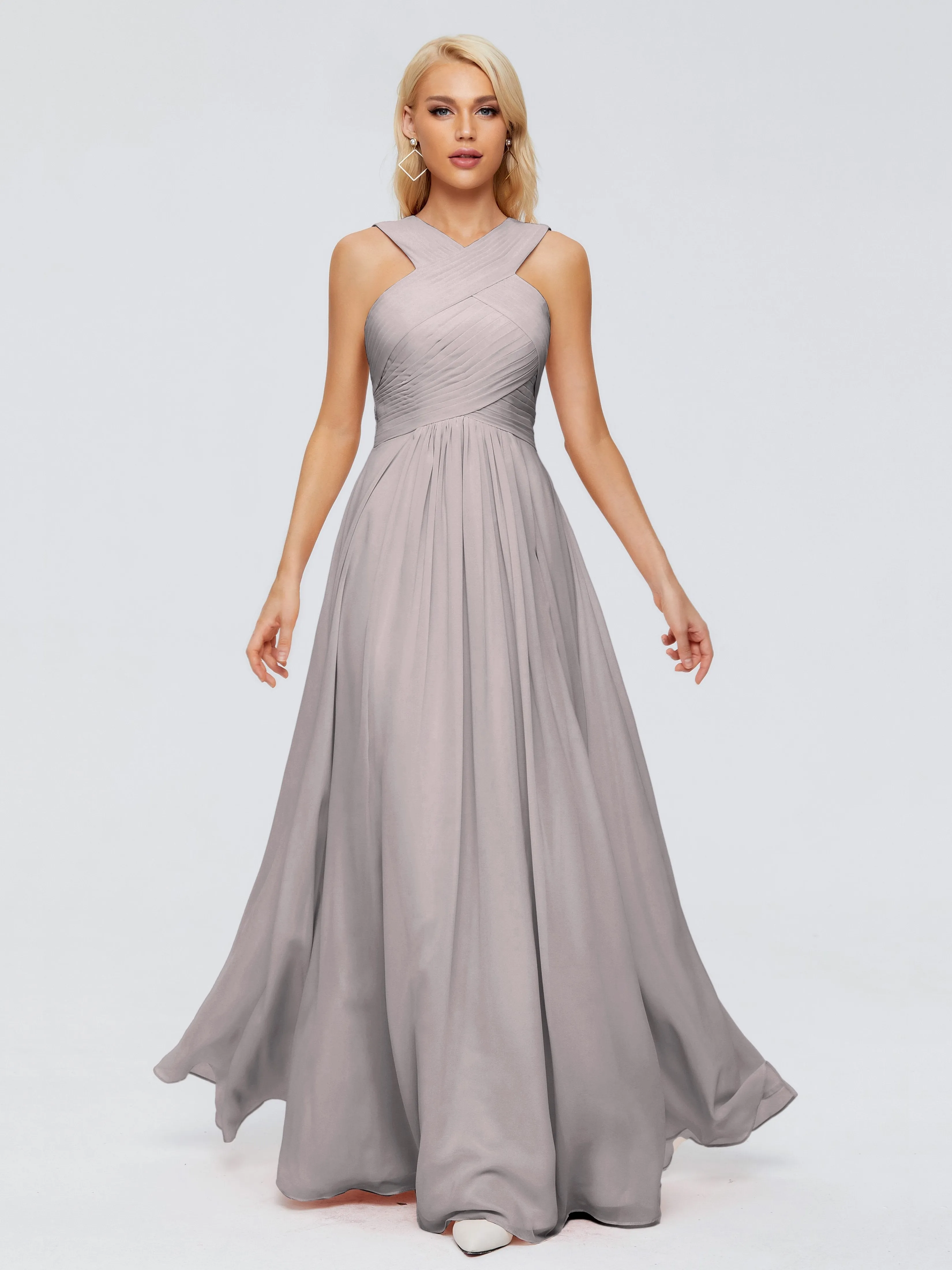 Silver Bridesmaid Dresses Aliyah Charming A-Line Straps Chiffon Bridesmaid Dresses