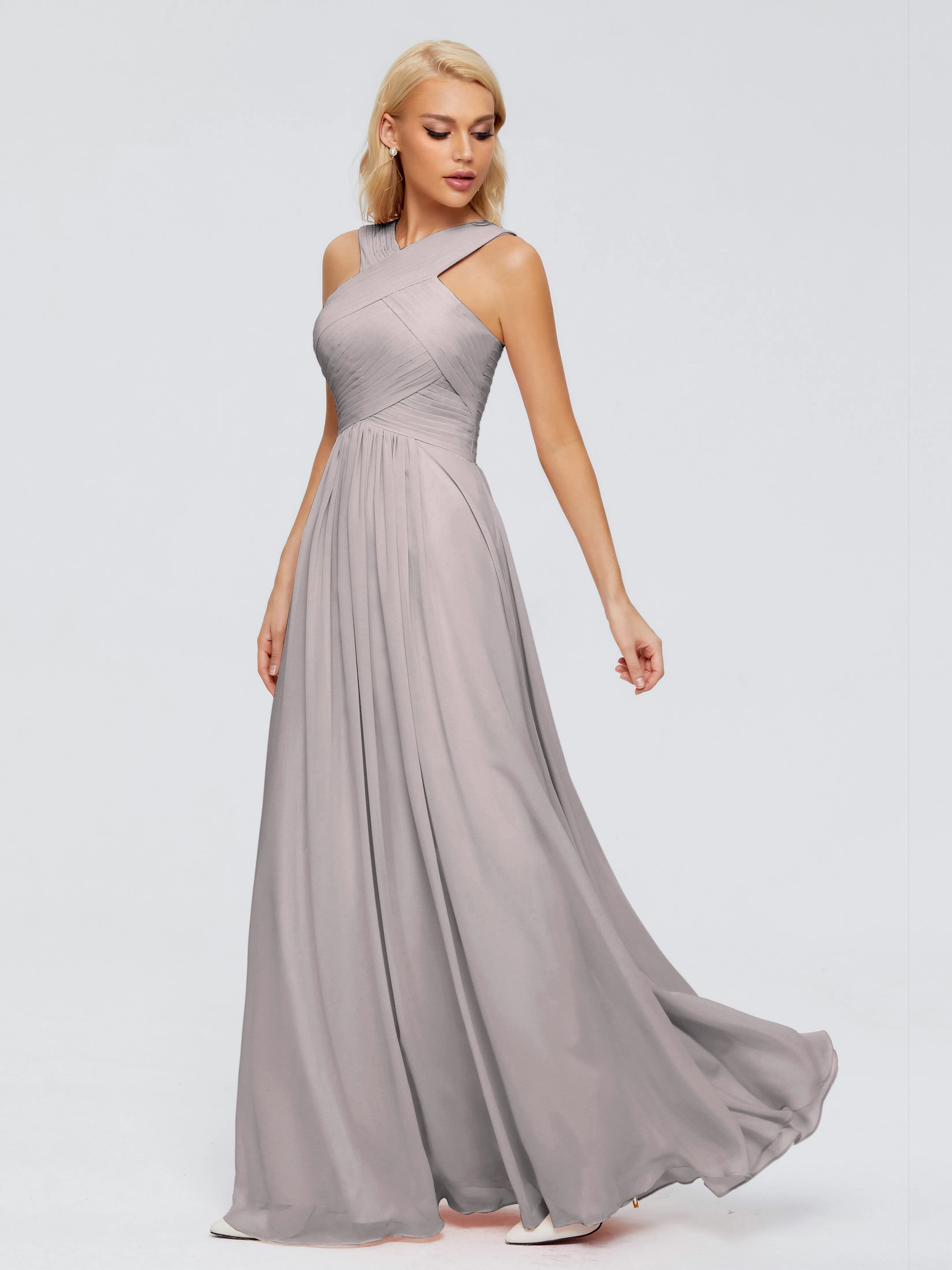 Silver Bridesmaid Dresses Aliyah Charming A-Line Straps Chiffon Bridesmaid Dresses