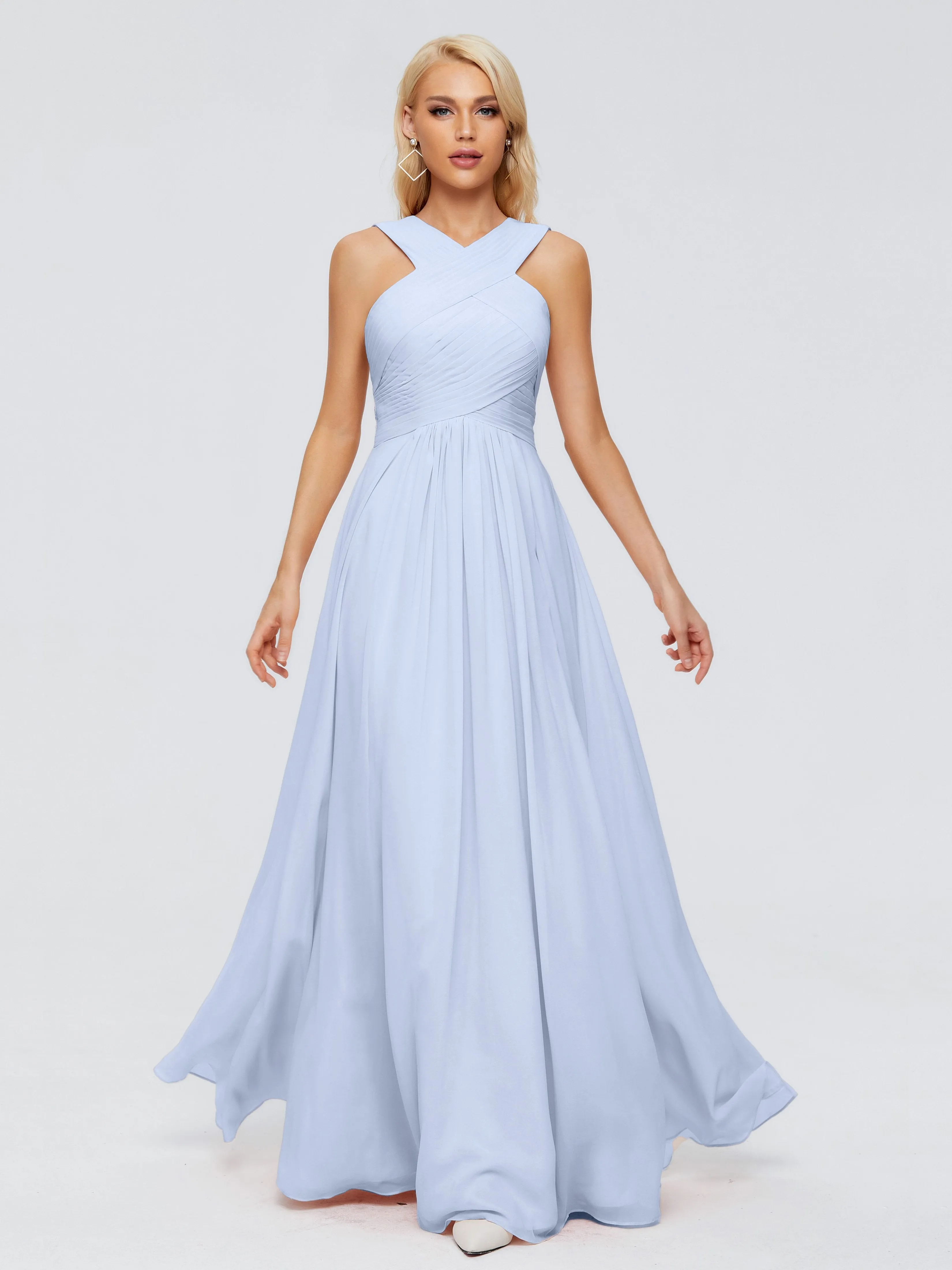 Sky Blue Bridesmaid Dresses Aliyah Charming A-Line Straps Chiffon Bridesmaid Dresses