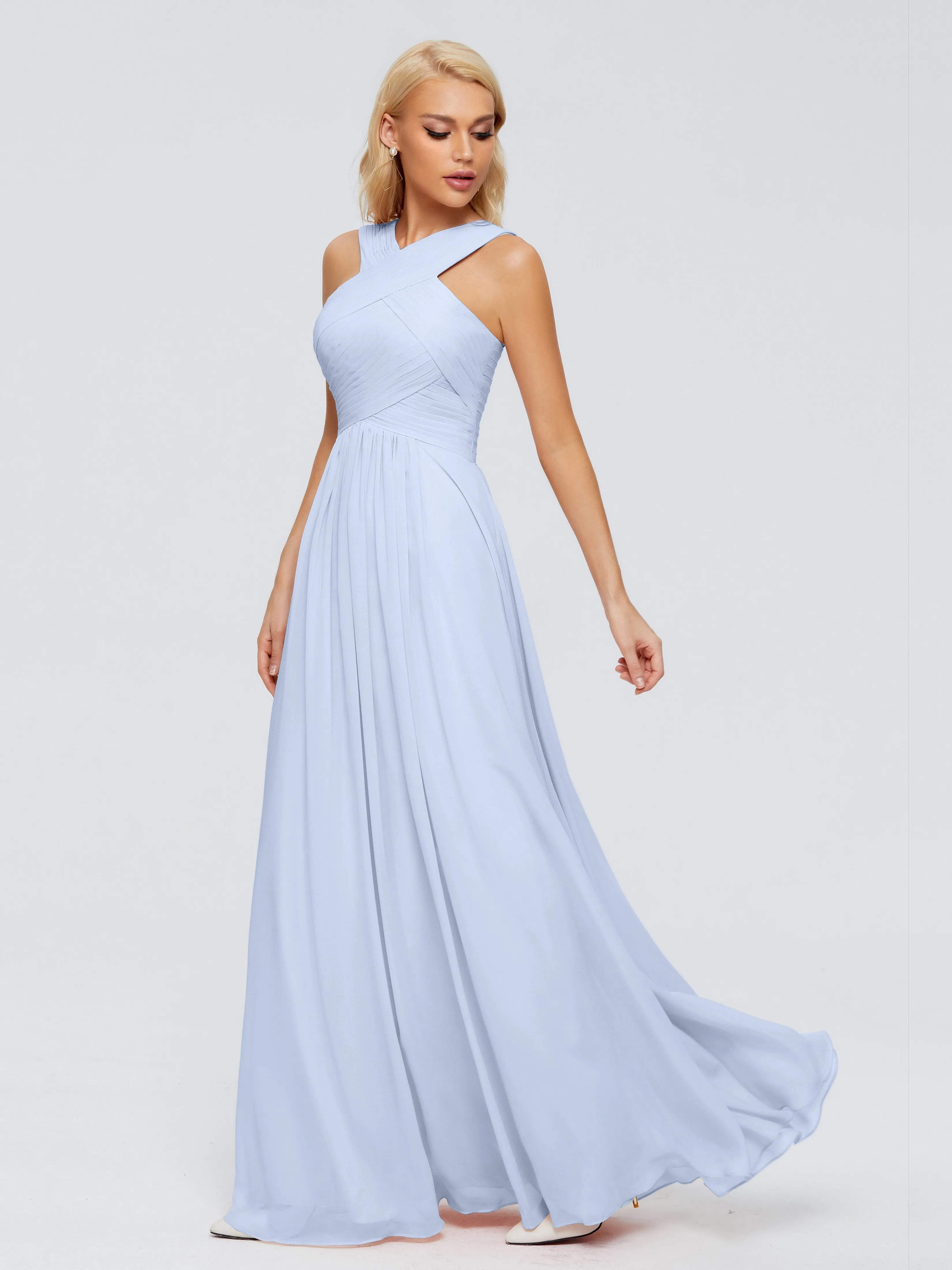 Sky Blue Bridesmaid Dresses Aliyah Charming A-Line Straps Chiffon Bridesmaid Dresses